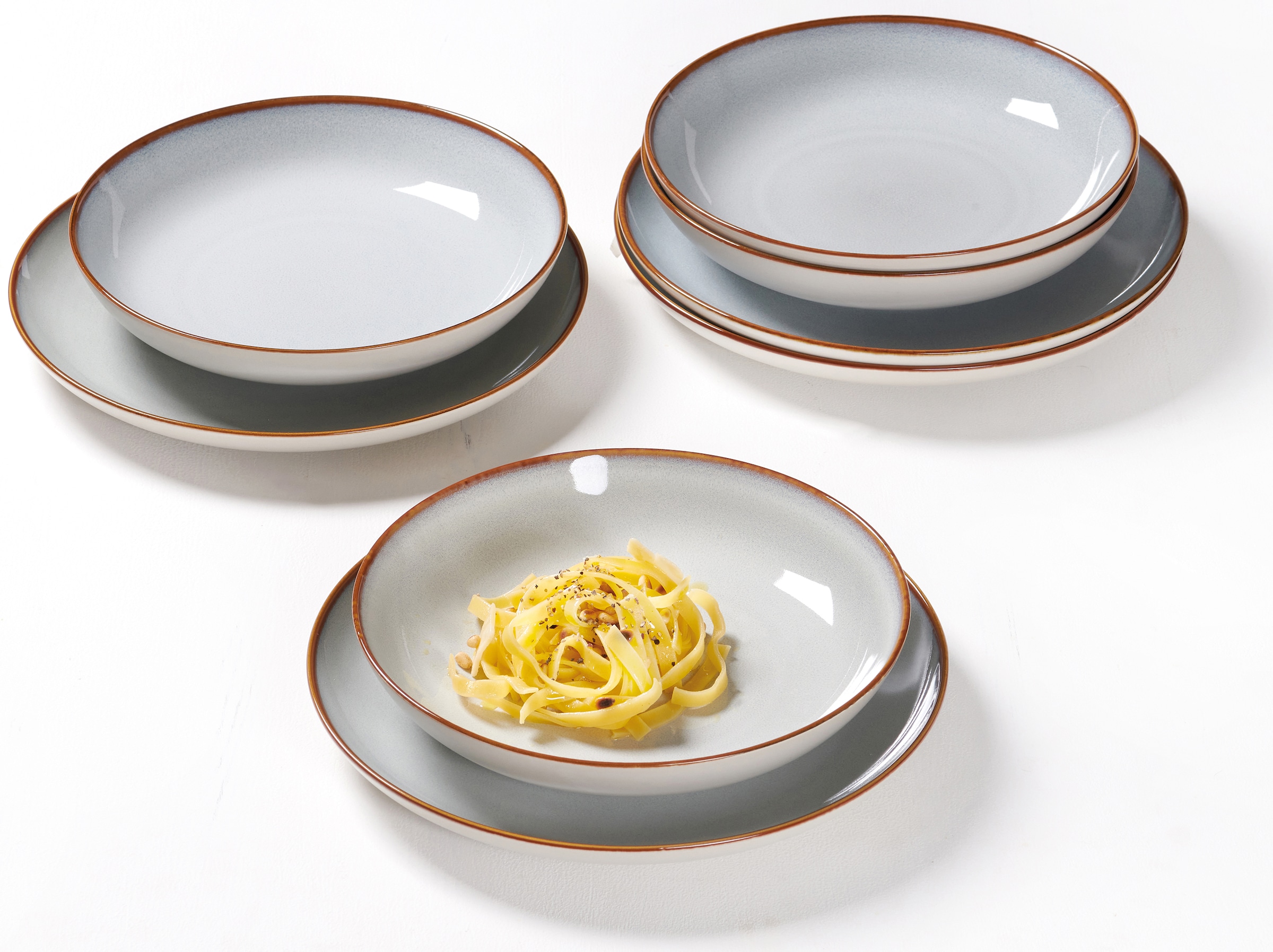 Ritzenhoff & Breker Tafelservice »Teller Set, Geschirr-Set Portofino«, (Set, 8 tlg., 4 Teller Flach (Ø 27,5 cm), 4 Teller Tief (Ø 23 cm), Reaktivglasur, jedes Stück ein Unikat, 8 Teile, für 4 Personen