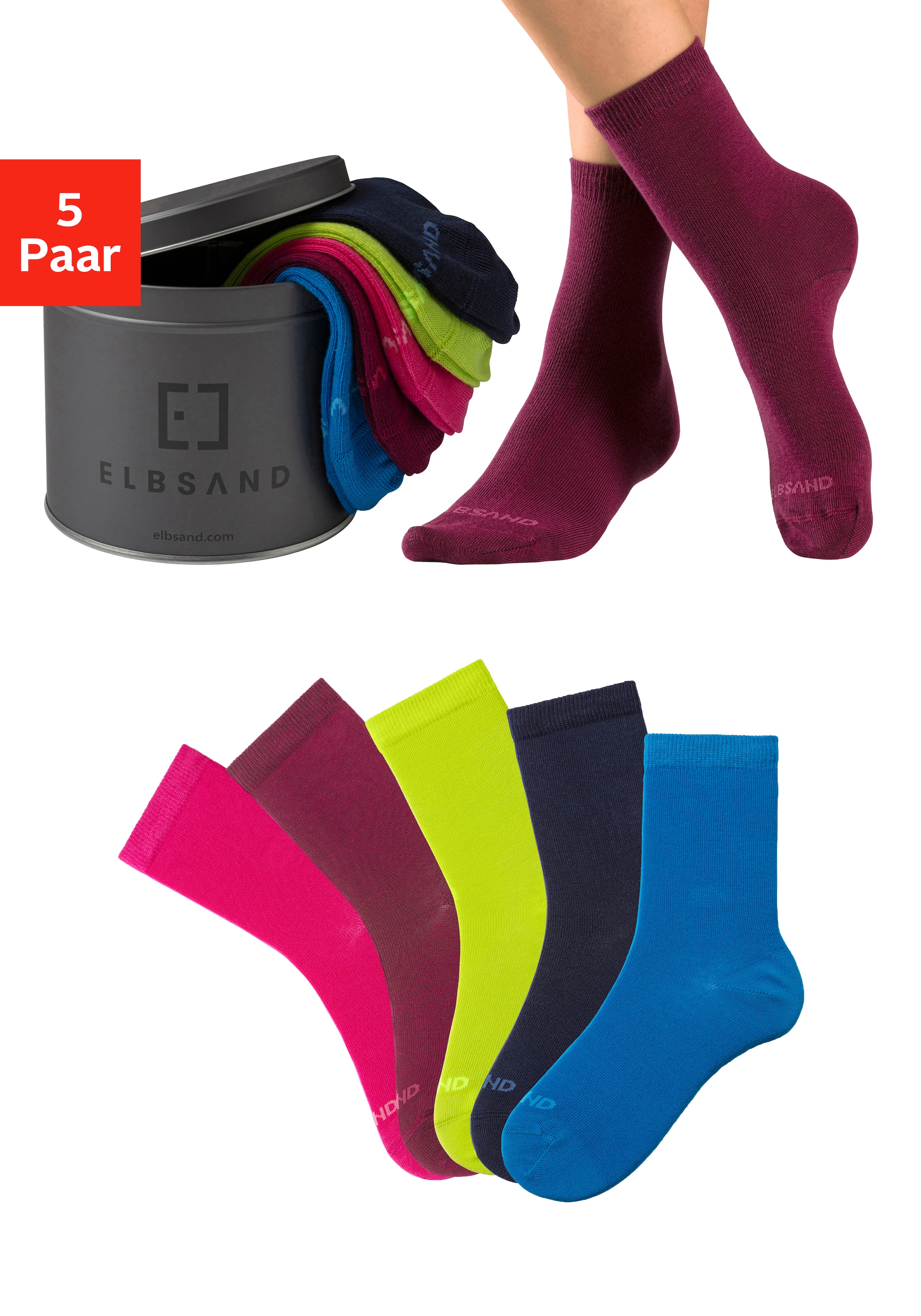 Elbsand Socken Dose, 5 Stk. tlg. verpackt in praktischer Metalldose