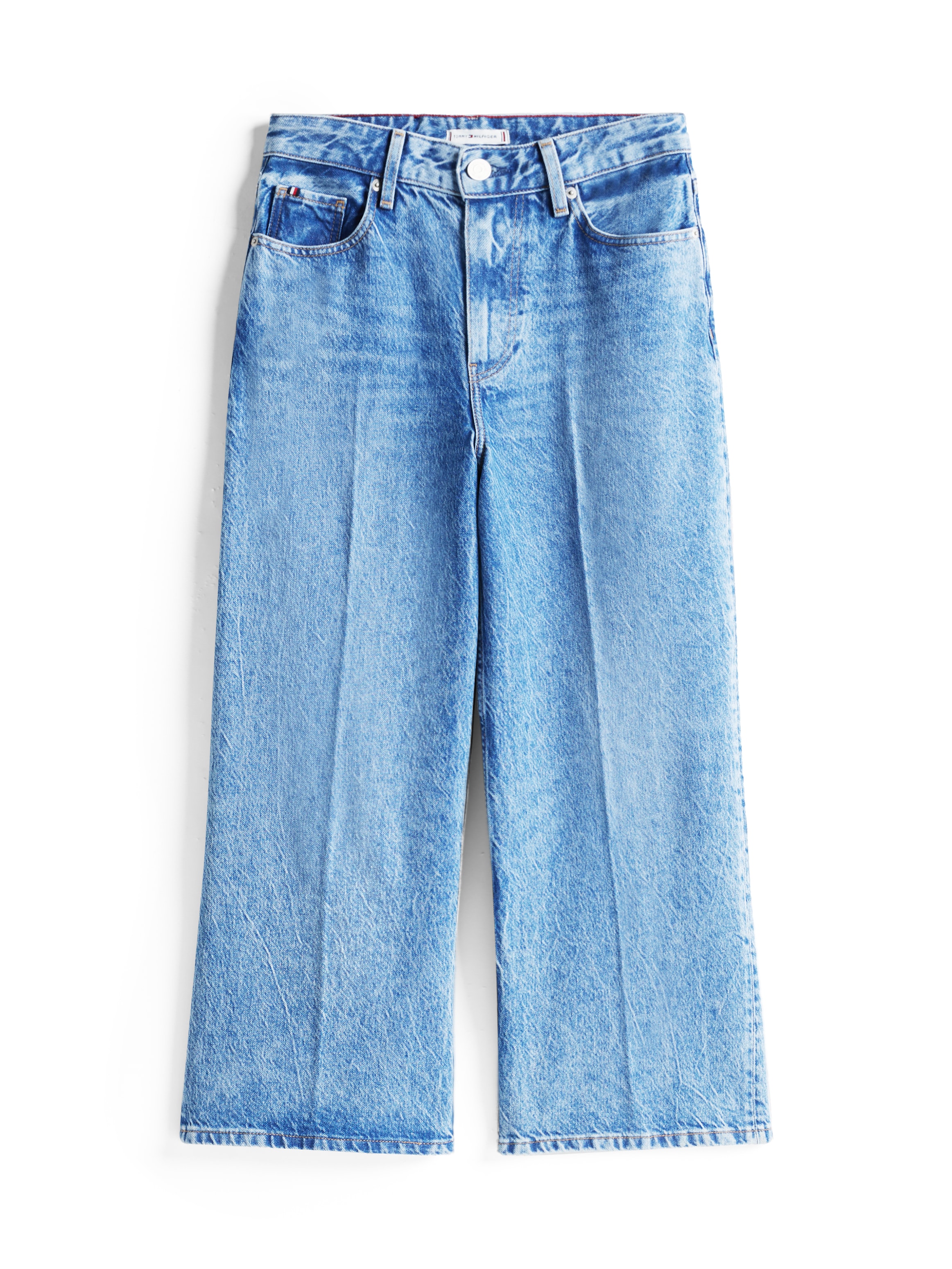 Tommy Hilfiger Weite Jeans »WIDE LEG HW LOU«, mit Logo-Badge, mit Nieten, mit Bügelfalten