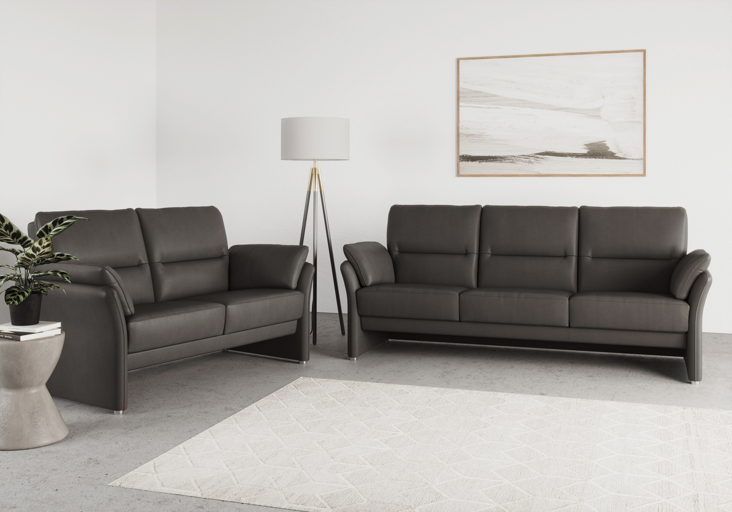 DOMO collection 2-Sitzer »Pina, schmale Armlehnen, mit Federkern, kompakt & elegant«, Hoher Sitzkomfort, Luxus-Microfaser Lederoptik, grau, Breite 159 cm