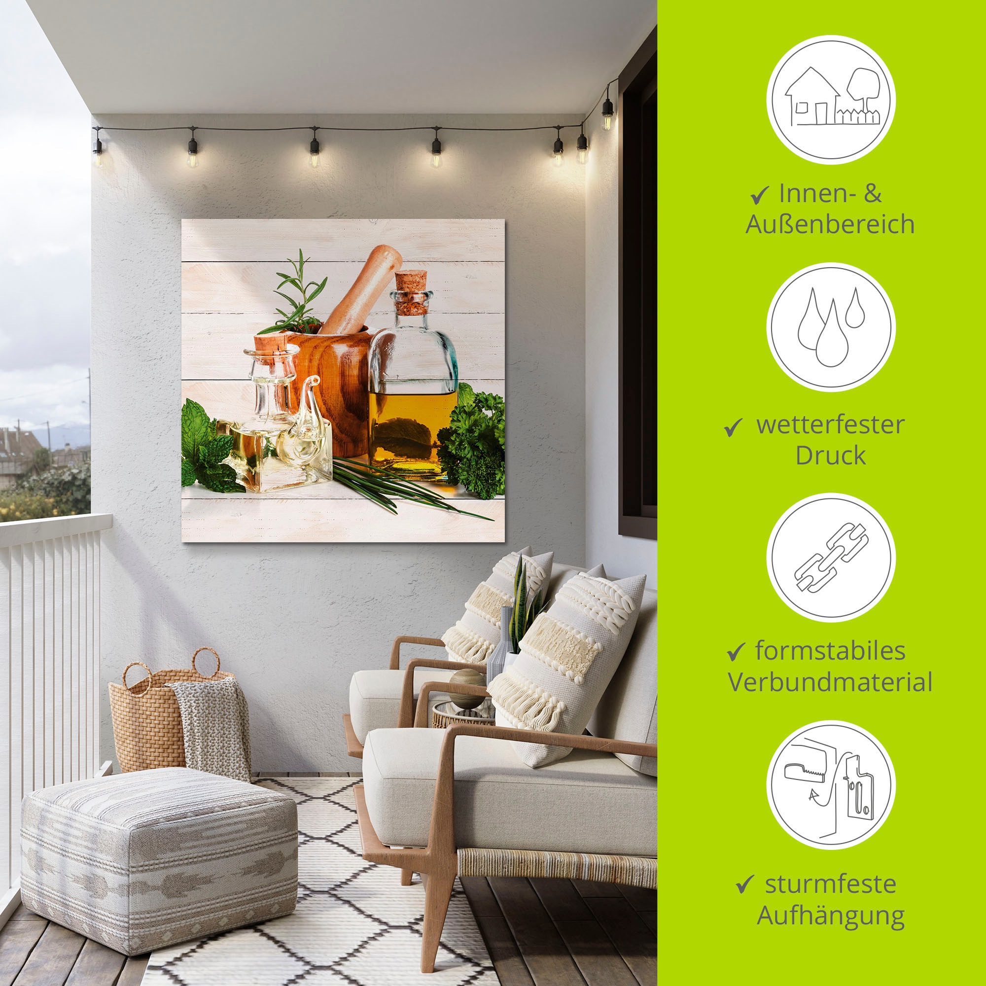Artland Wandbild »Olivenöl und Kräuter - Küche«, Arrangements, (1 St.), als Alubild, Outdoorbild, Leinwandbild, Poster, Wandaufkleber