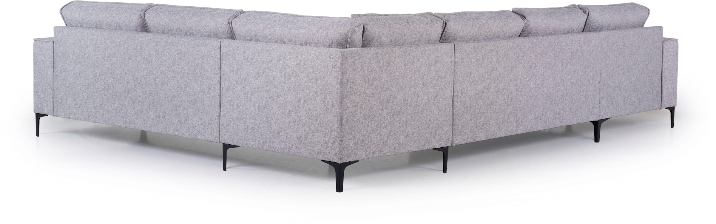 Places of Style Wohnlandschaft »XXL Sofa Oland, Struktur, Flachgewebe, Luxus-Microfaser, Boucle«, U-Form, 342 cm, Wellenunterfederung, Skandi-Design, Metallfüsse