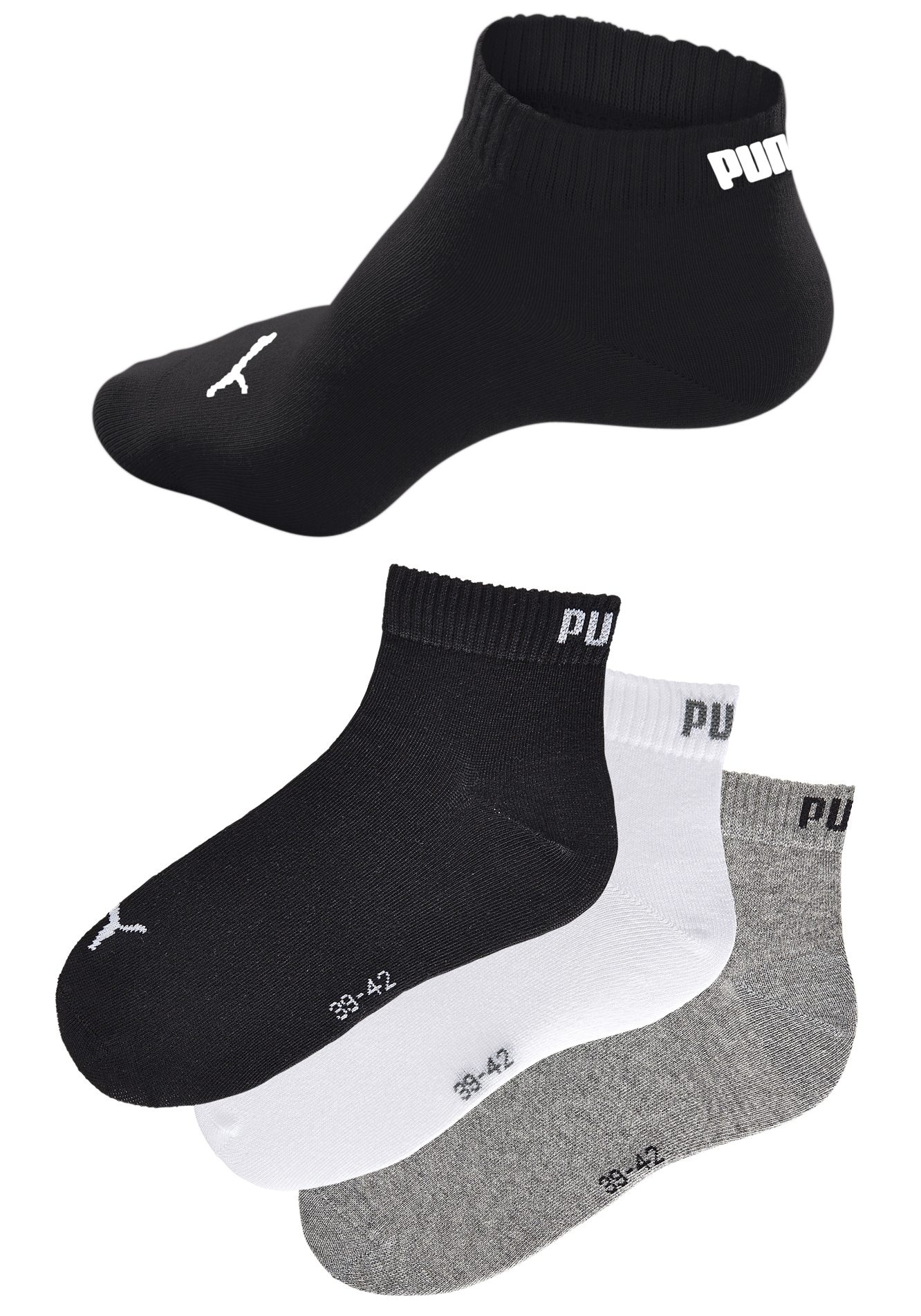 PUMA Kurzsocken, (3er-Pack), mit Rippbündchen