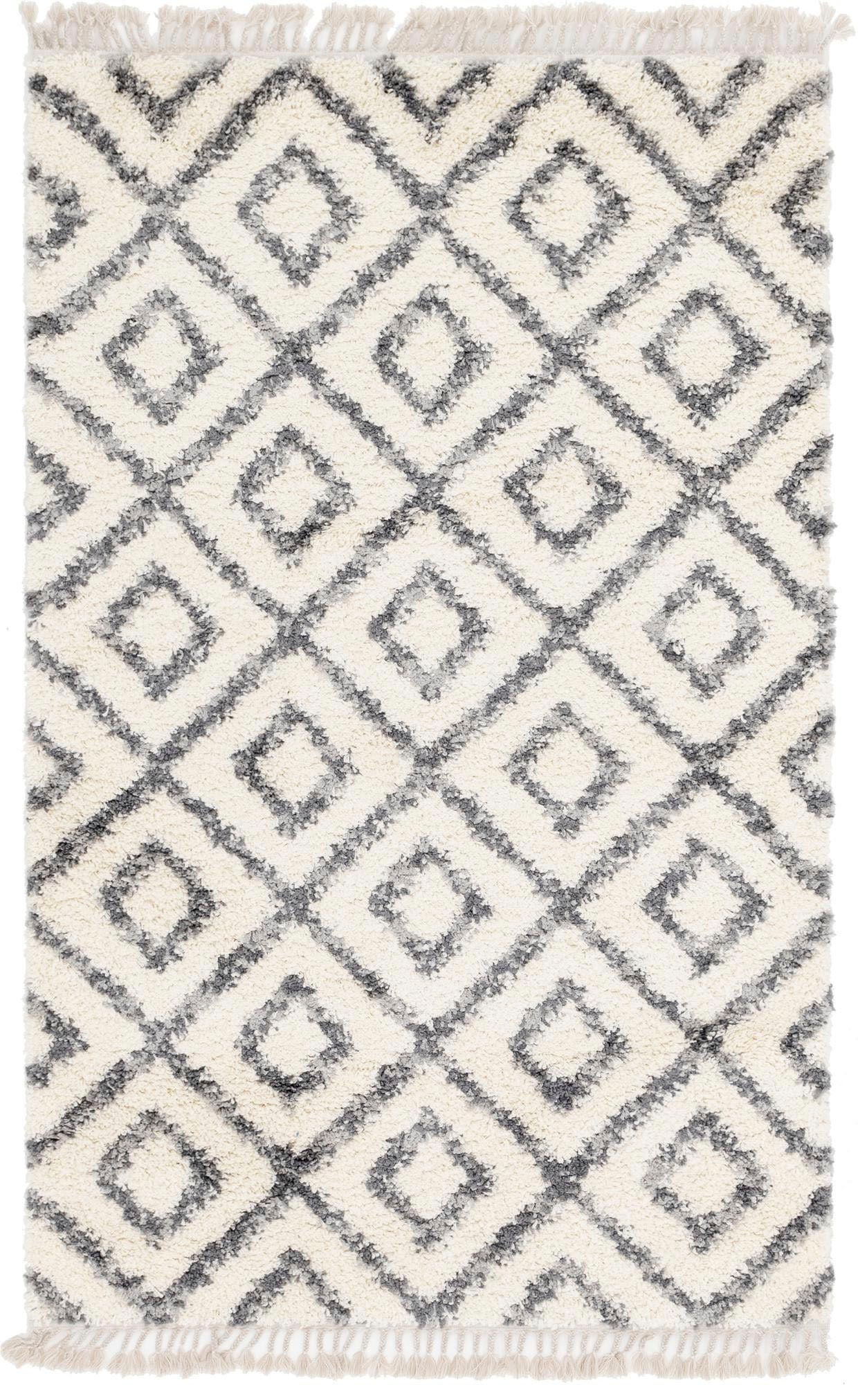Myflair Möbel & Accessoires Hochflor-Teppich »Top Shag Lagerräumung«, rechteckig, 32 mm Höhe, gewebt, Rauten Design, melierte Optik, weich & kuschelig, mit Fransen