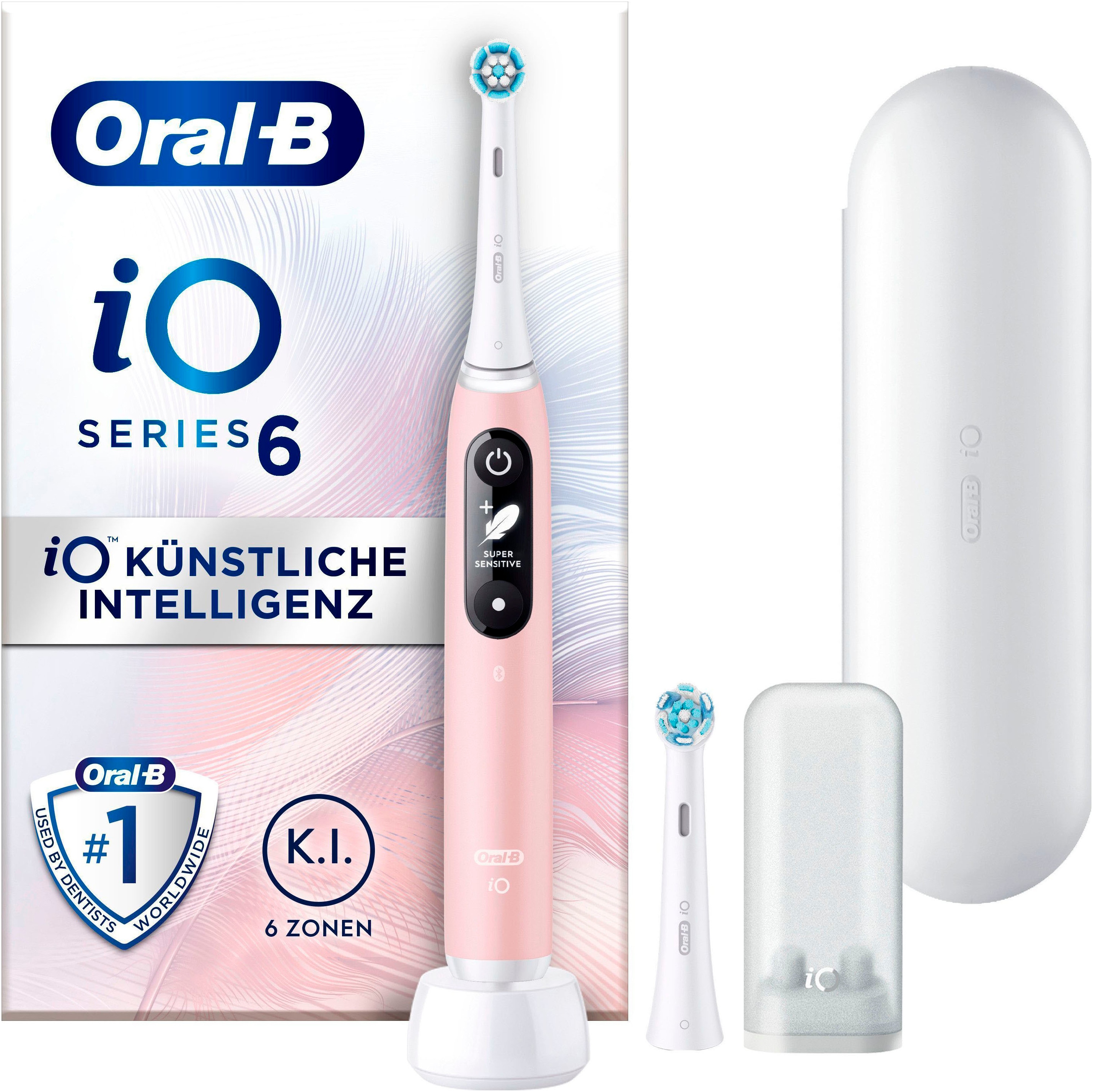 Oral-B Elektrische Zahnbürste "iO Series 6 N" 2 Stk. Aufsteckbürsten Magnet-Technologie, Display & Reiseetui