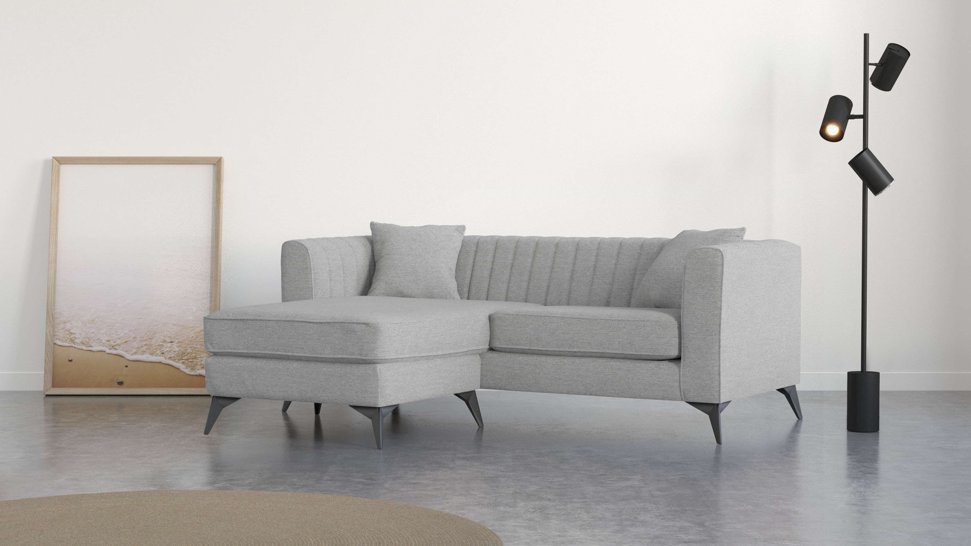 Home affaire Ecksofa "MATTHEW L-Form ideal für kleine Räume, Masse B/T/H: 201/162/74 cm" elegantes Designsofa, feine Steppung im Rücken, incl. Zierkissen