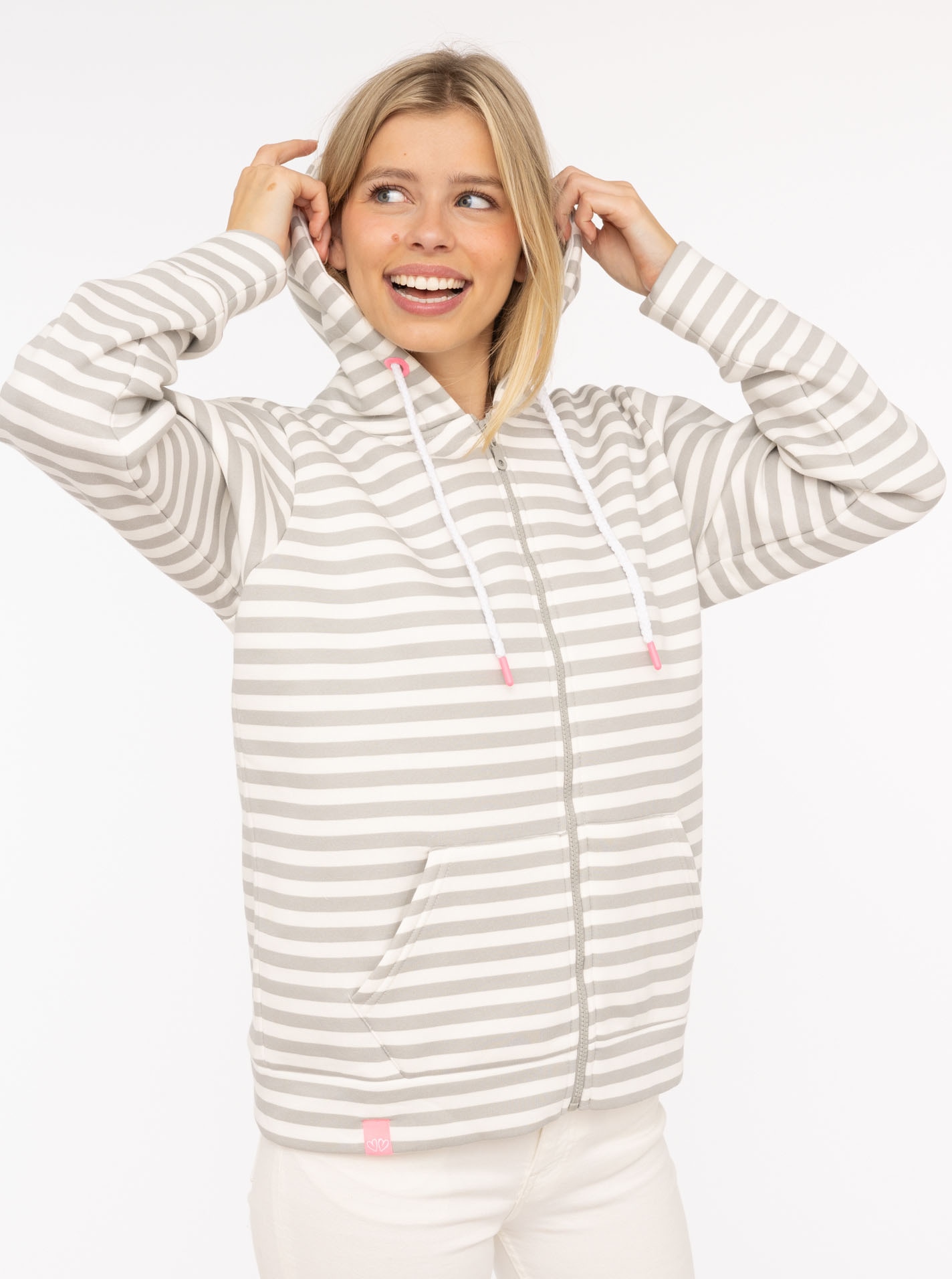 Zwillingsherz Kapuzensweatjacke, Streifen, Kapuze, Reissverschluss, modisch, Langarm, Taschen