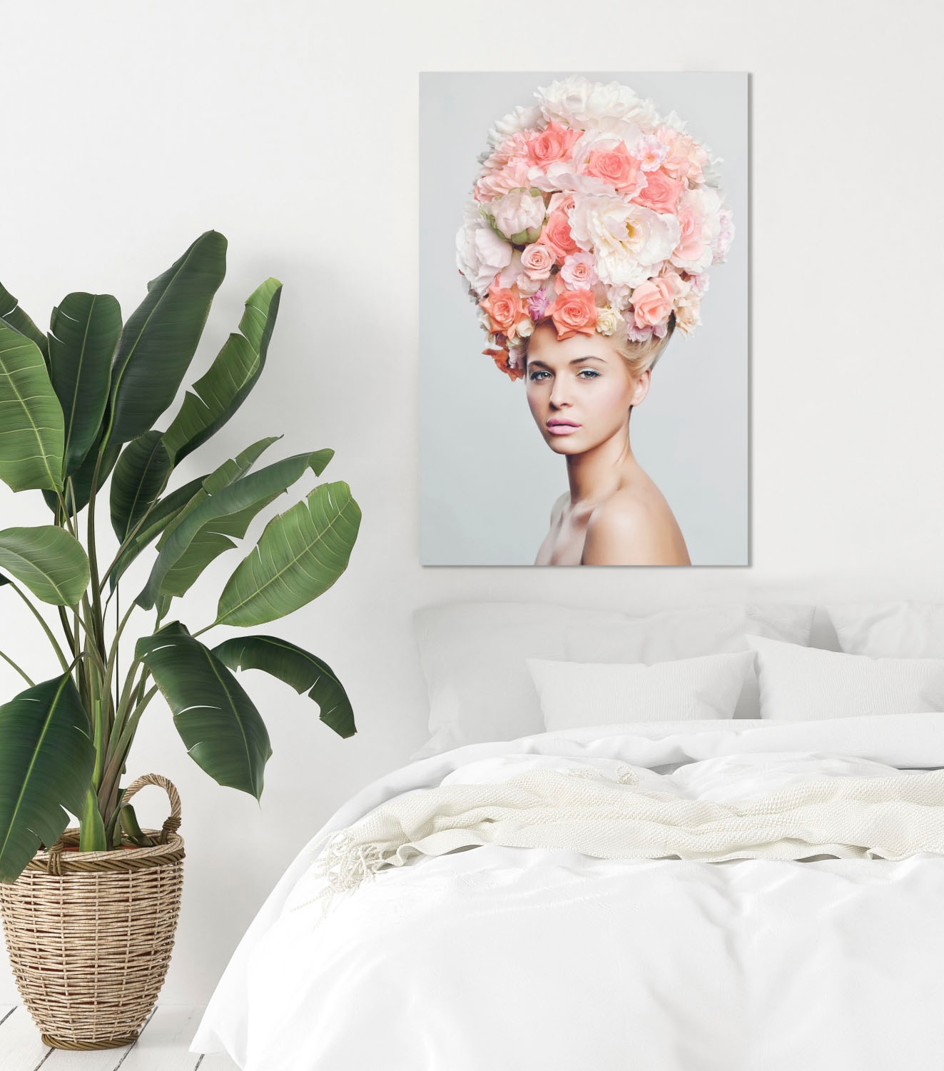 ❤ queence Acrylglasbild »Frau kaufen mit Jelmoli-Online Blumenhut« Shop im
