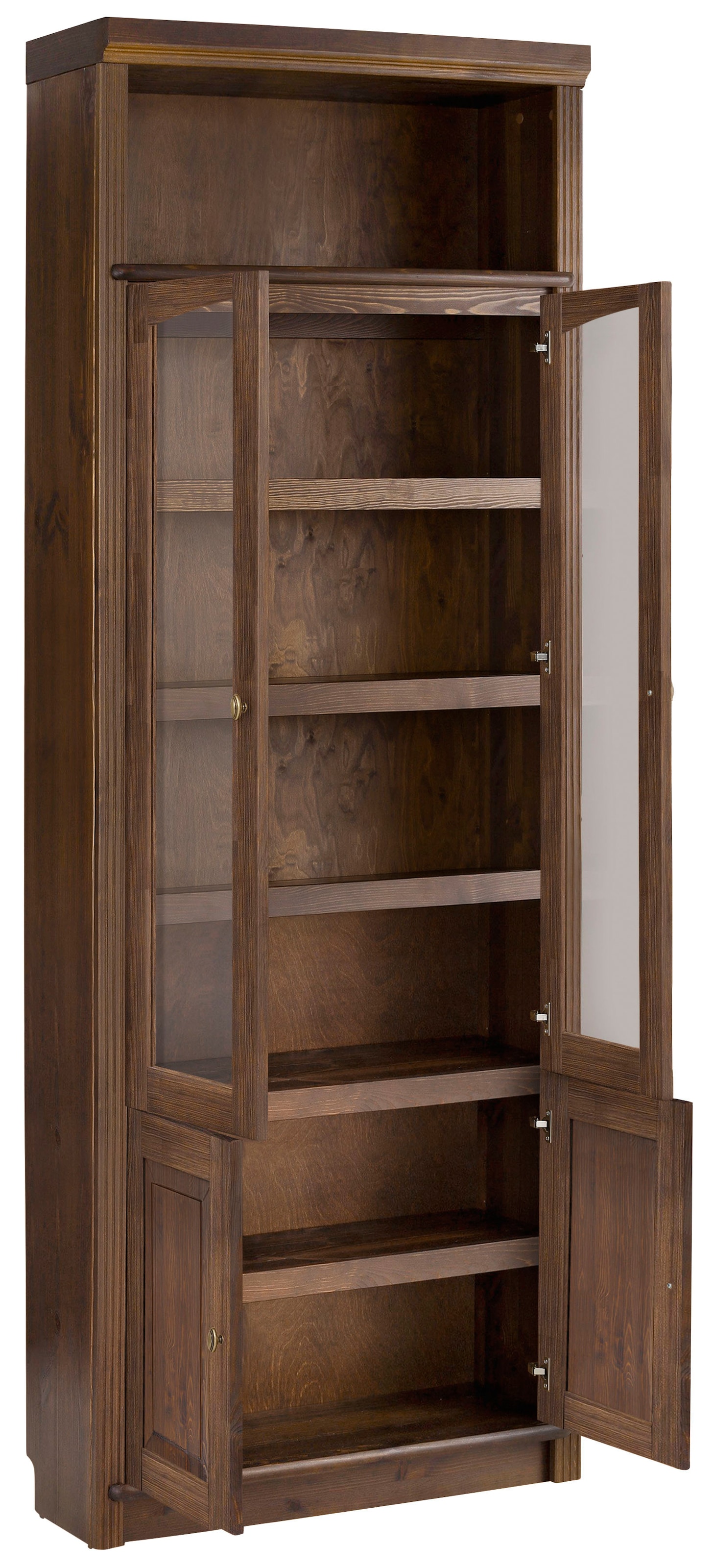 Home affaire Bücherregal »Soeren Vitrine mit 2 Glastüren, Breite/Tiefe: 80/220 cm«, Kiefer massiv, Tiefe 29 cm, 2 Holz- und 2 Türen mit Klarglas- Einsatz