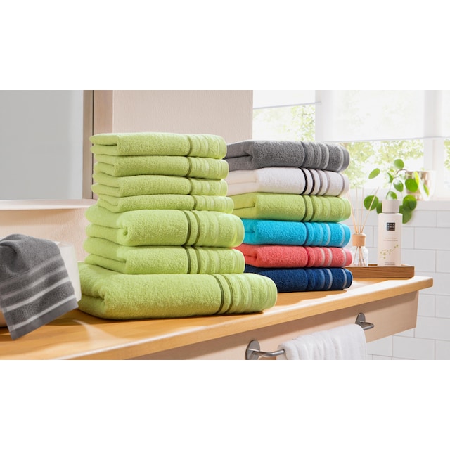 my home Handtuch Set »Niki«, Set, 7 tlg., Walkfrottee, Handtuchset mit  mehrfarbiger Streifenbordüre, aus 100% Baumwolle online kaufen |  Jelmoli-Versand | Handtuch-Sets