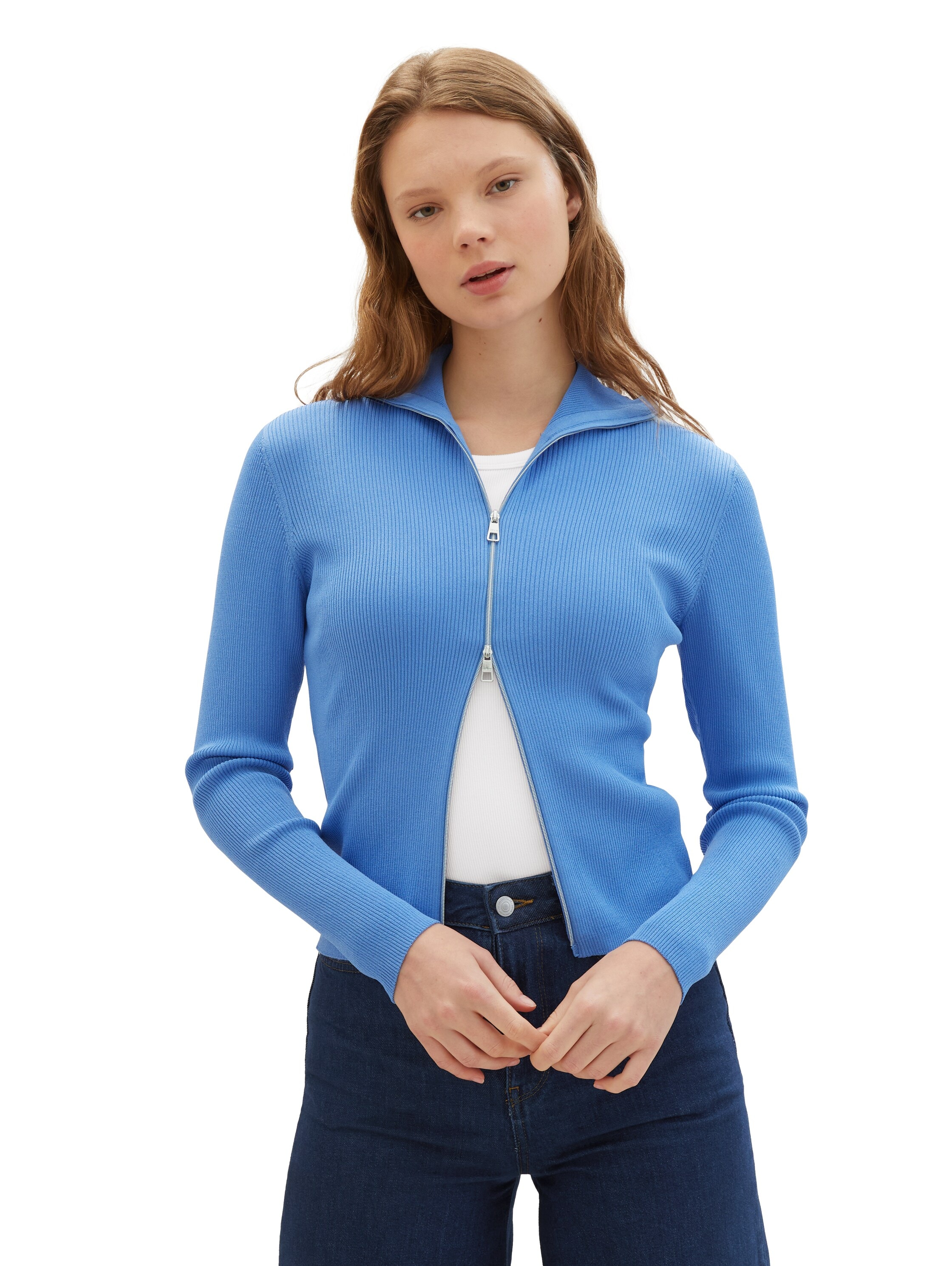 TOM TAILOR Denim Strickjacke, in Ripp-Optik und mit 2-Wege-Reissverschluss