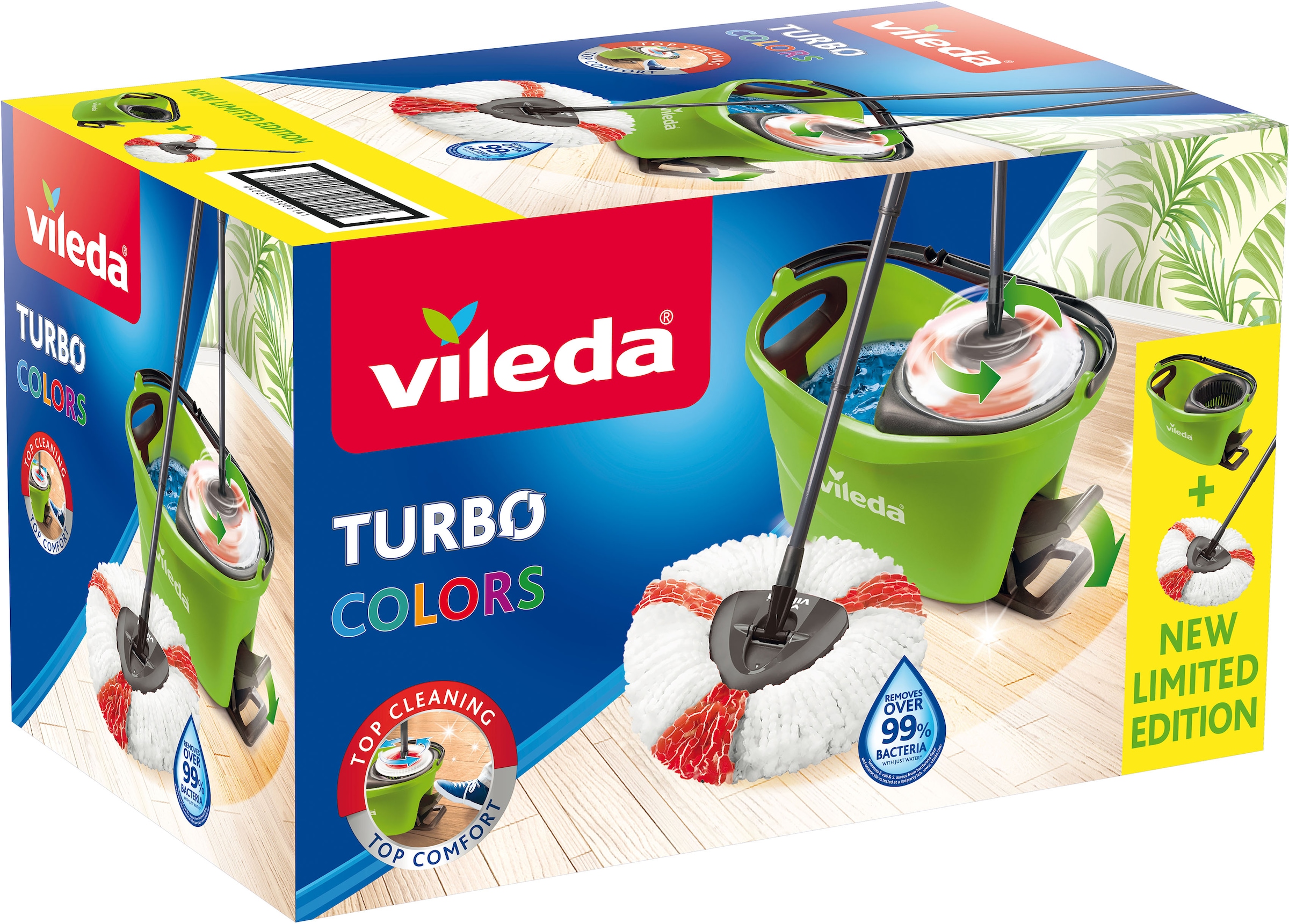 Vileda Bodenwischer-Set »Turbo Colors Box«, (Set, 3 St.), (Wischmop-Set mit Powerschleuder und Fusspedal)