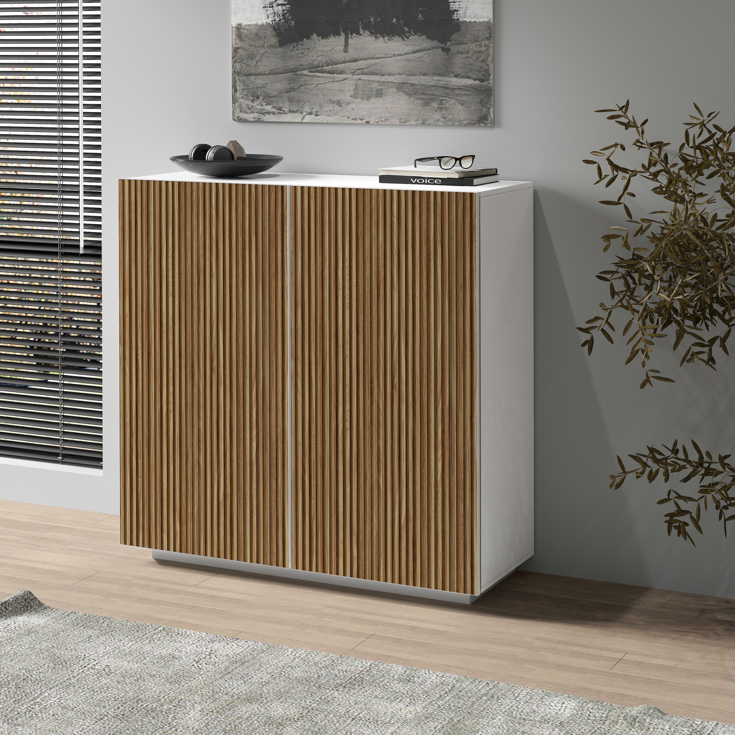 INOSIGN Highboard »Vega,Highboard,Kommode,120 cm«, mit 2 Türen,Fronten mit Rillen-Optik