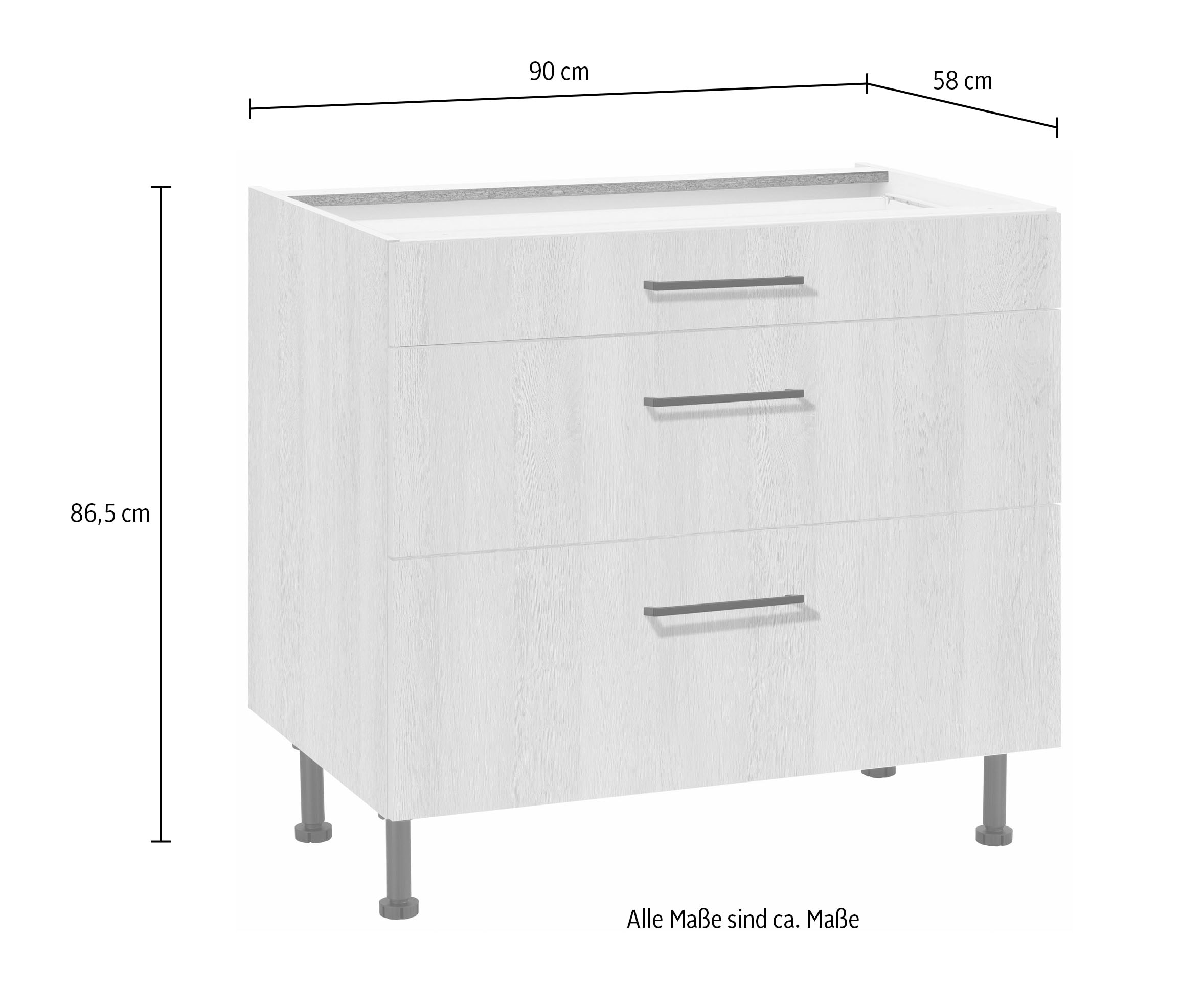 wiho Küchen Unterschrank »Nisos«, 90 cm breit, Soft-Close in Schubladen, verstellbare Füsse, ohne Platte