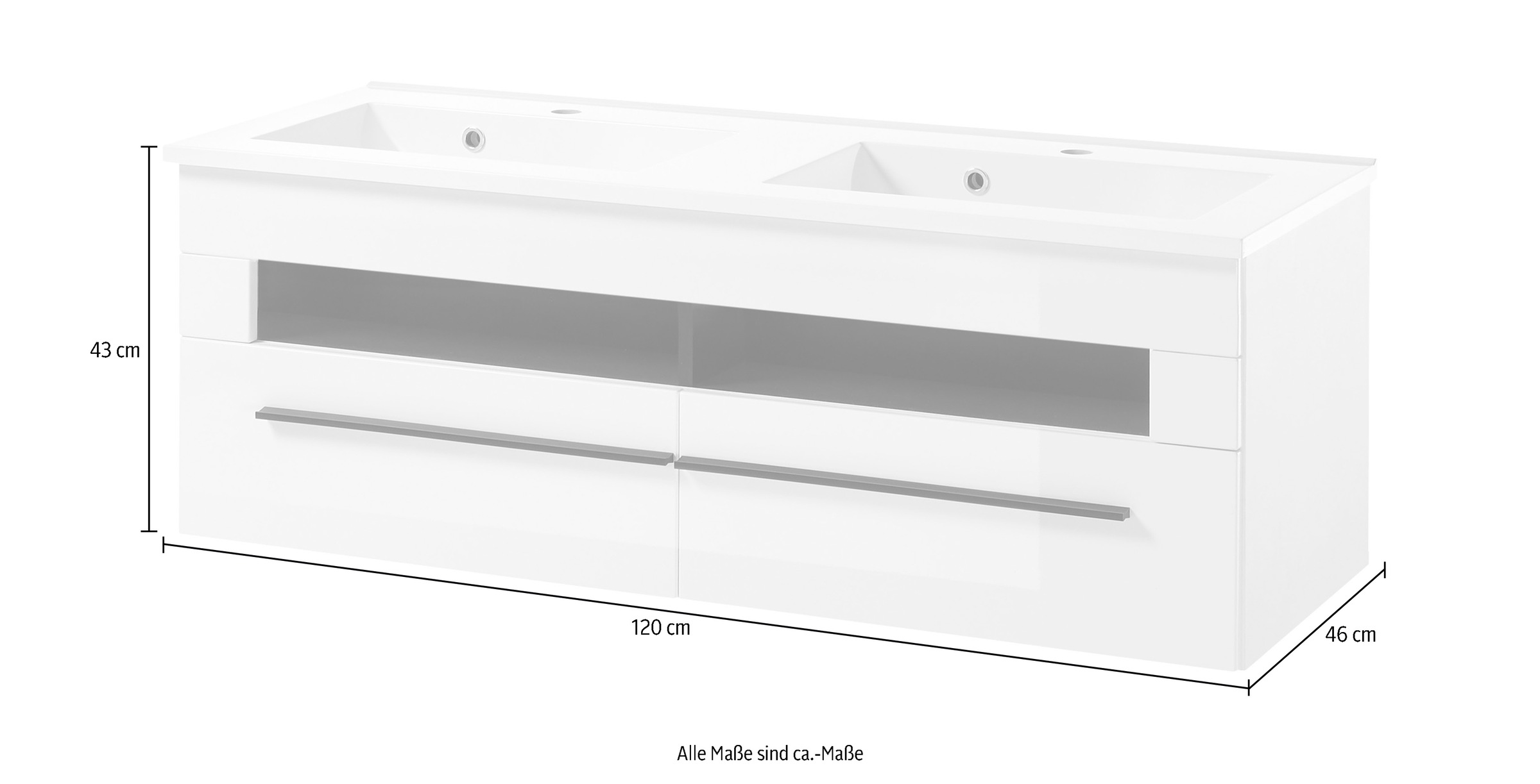 INOSIGN Waschtisch »Cantara, Waschtisch inkl. Waschbecken, modernes Design«, mit schwarzen Griffen, ausreichend Stauraum