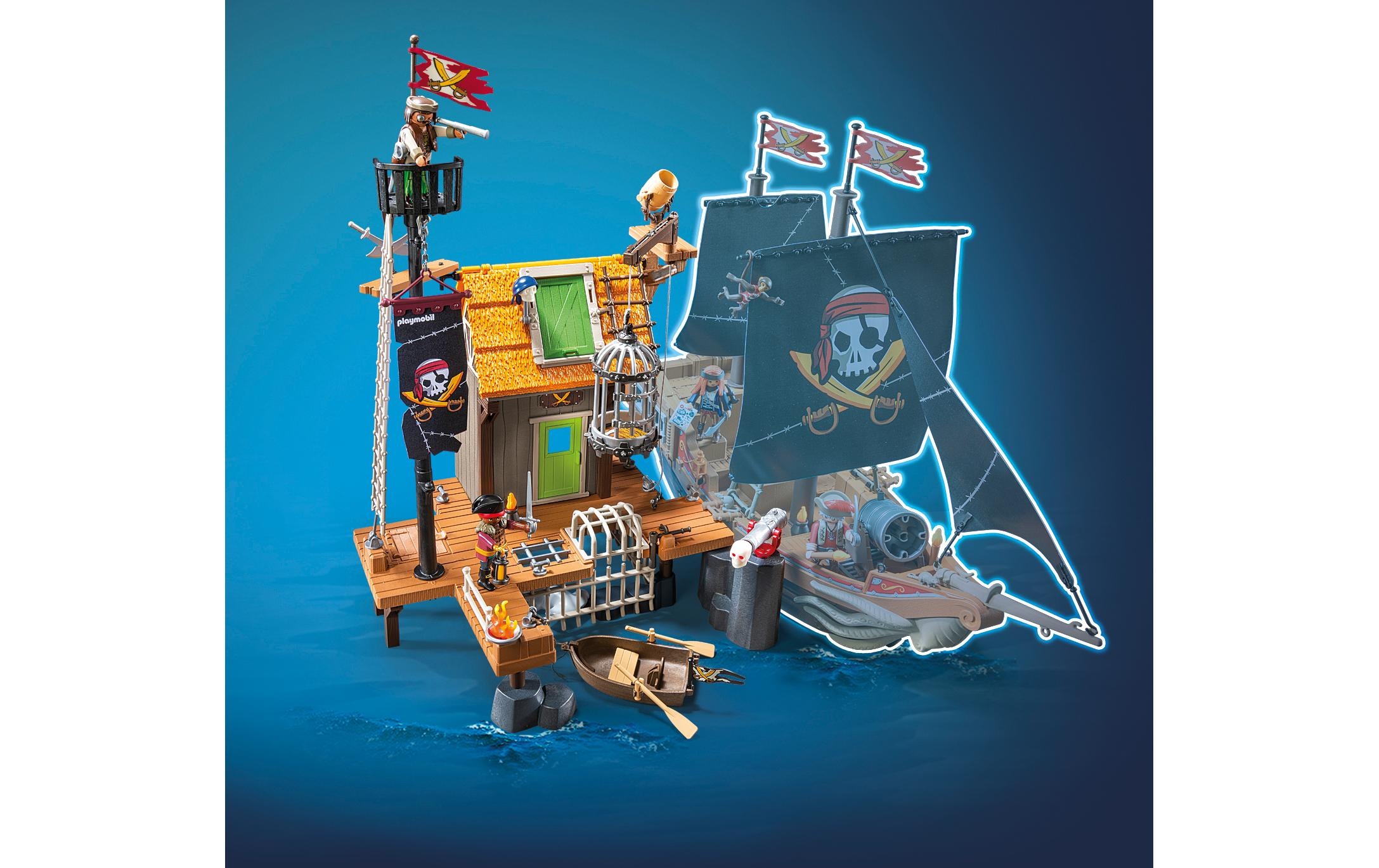 Playmobil® Spielbausteine »Piratenhafen mit Seeräuber-Gefängnis 71792«, (165 St.)