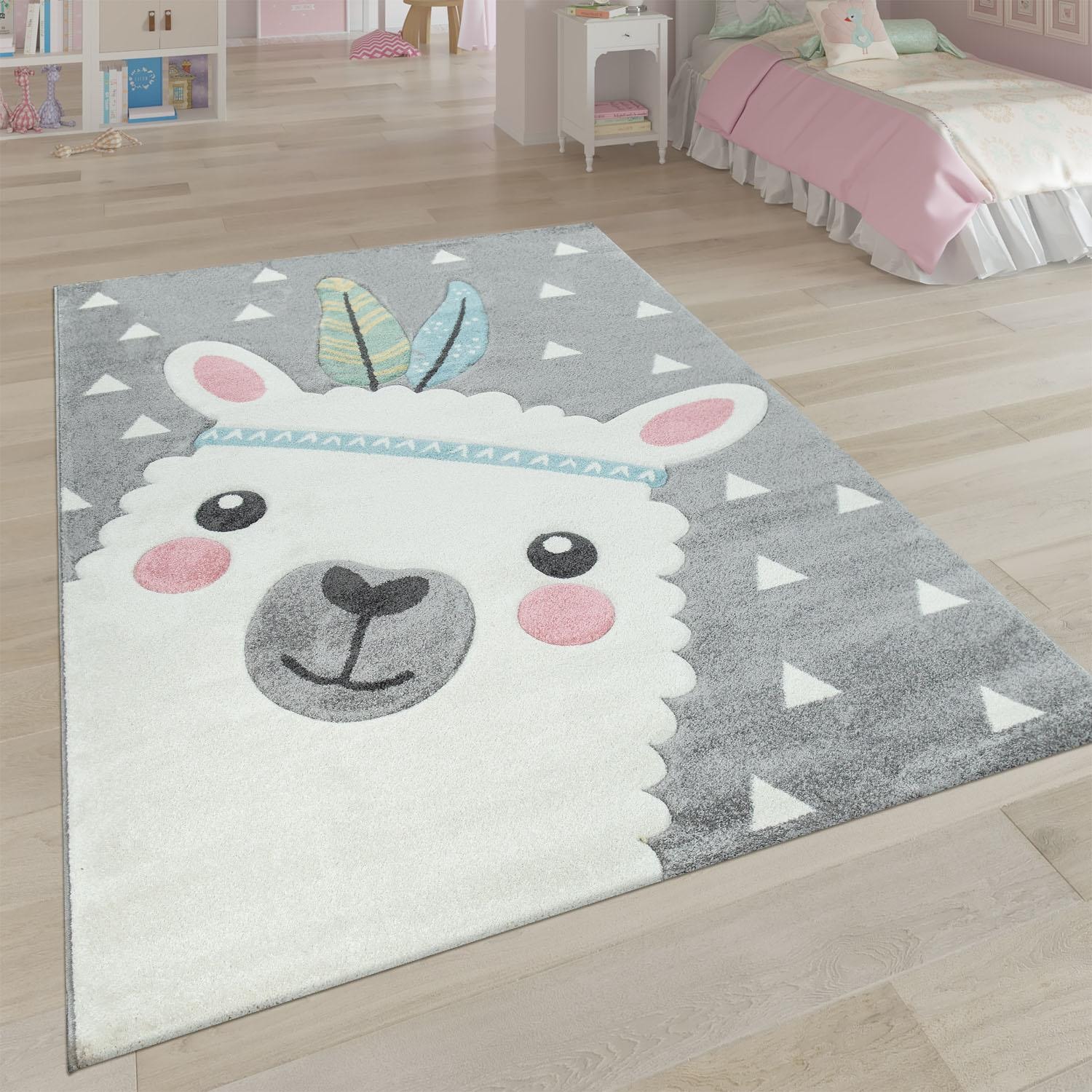 Paco Home Kinderteppich »Ela 214«, rechteckig, 3D-Design, Motiv Lama, Pastell-Farben, Kinderzimmer