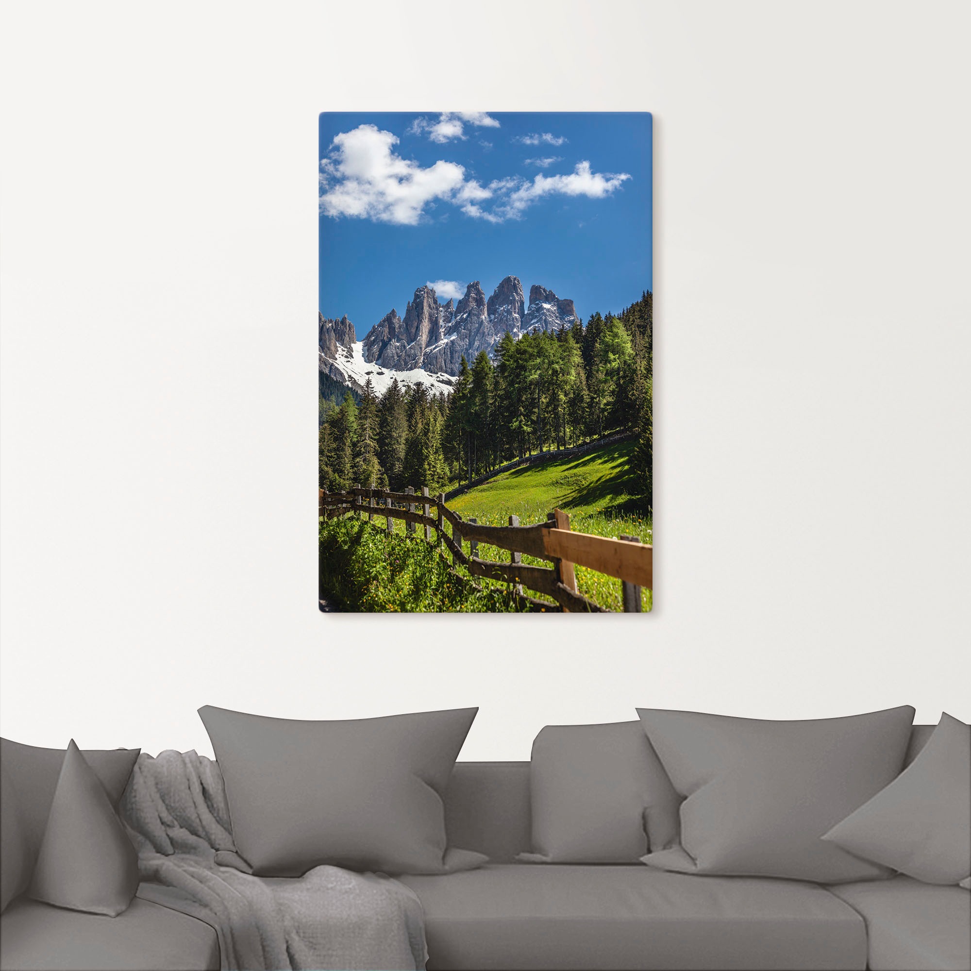 mit Poster online Leinwandbild, shoppen Grössen Artland Südtirol«, »Villnösstal Alpenbilder, Wandbild Jelmoli-Versand (1 Berge verschied. & St.), | Dolomiten, in als