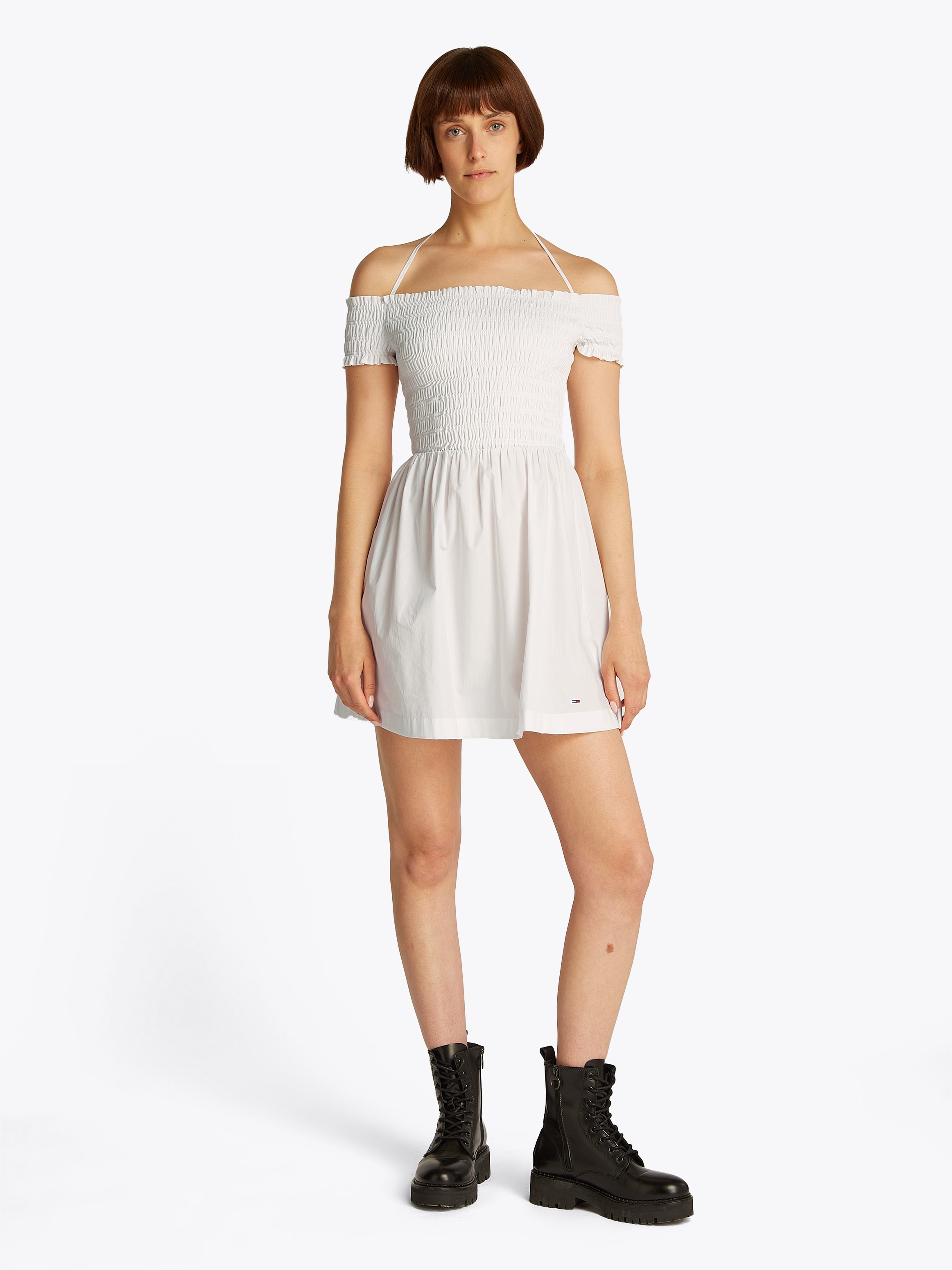 Tommy Jeans Smokkleid »TJW RUCHE F&F POPLIN DRESS EXT«, in Smok-Optik