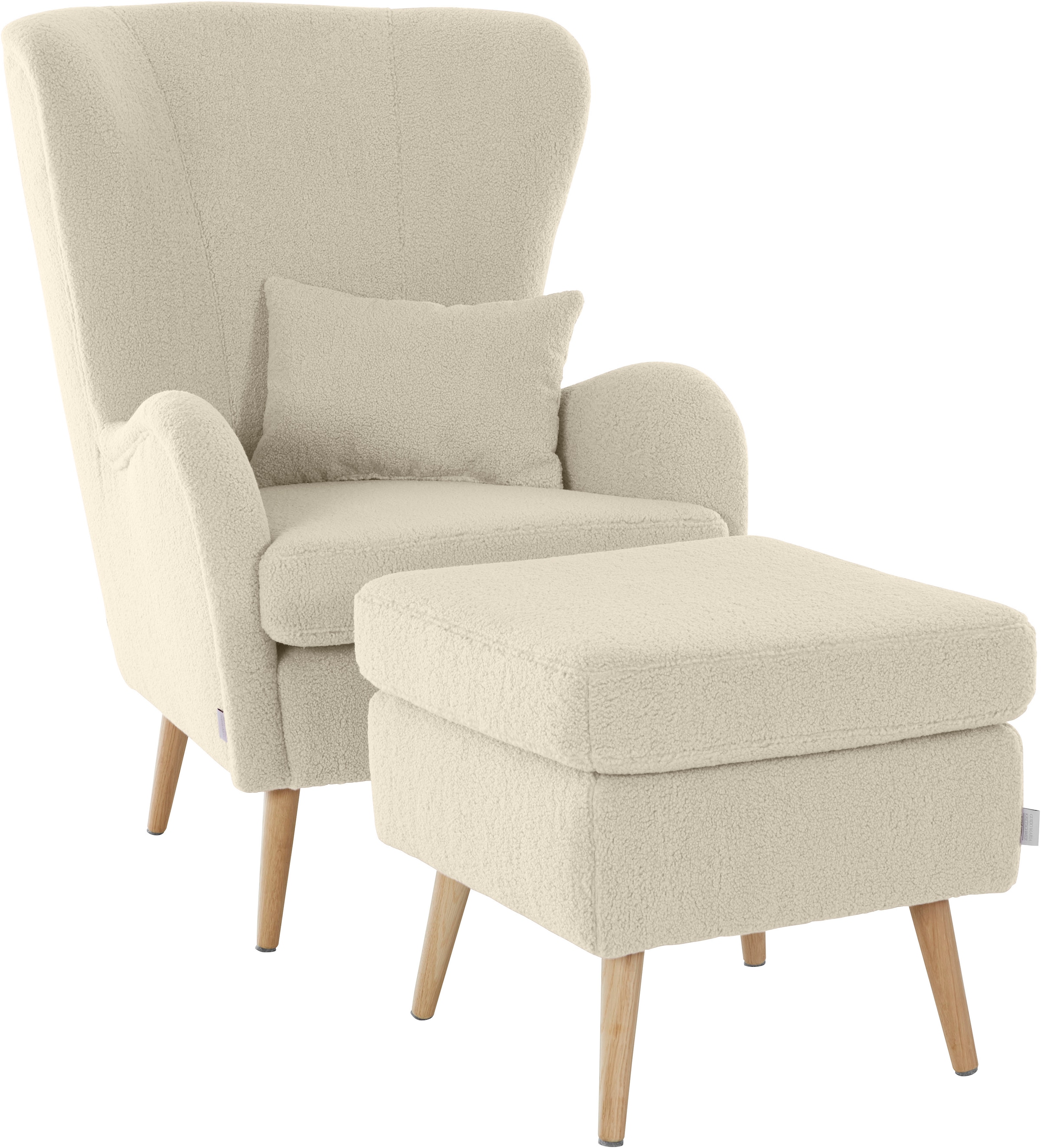 Guido Maria Kretschmer Home&Living Sessel »Salla auch in Fellimitat und Feincord, viele Bezugsarten, Ohrensessel«, wahlweise mit oder ohne Hocker; grosser Sessel: Masse B/T/H: 78/94/118cm