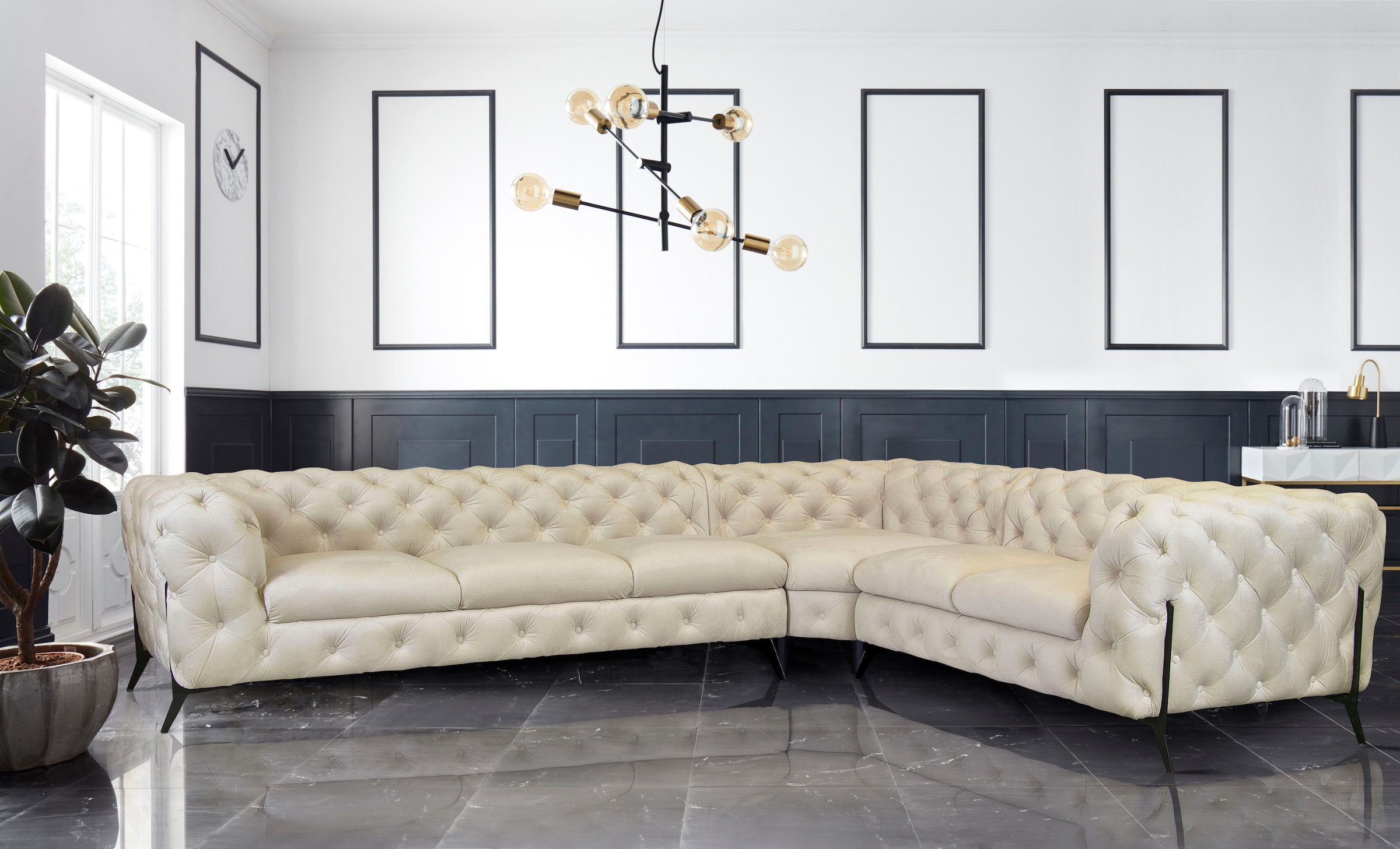 Leonique Chesterfield-Sofa »Amaury L-Form«, grosses Ecksofa, Chesterfield-Optik, Breite 323 cm, Fussfarbe wählbar