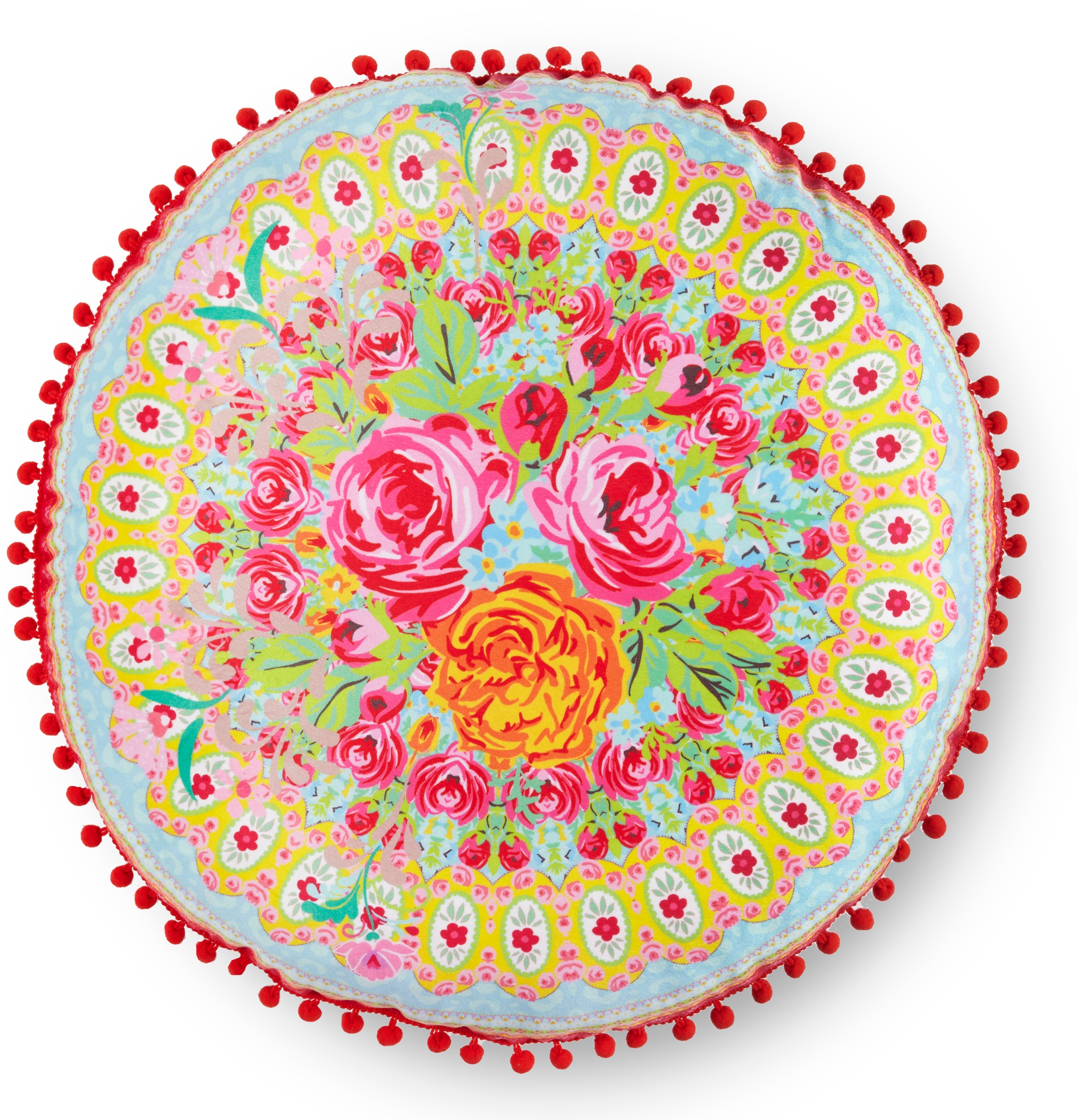 Happiness Dekokissen »Wildrose«, Mit Füllung, 1 Stück, Mit Pompoms, Wendeoptik, Weich, Blumen, Bunt
