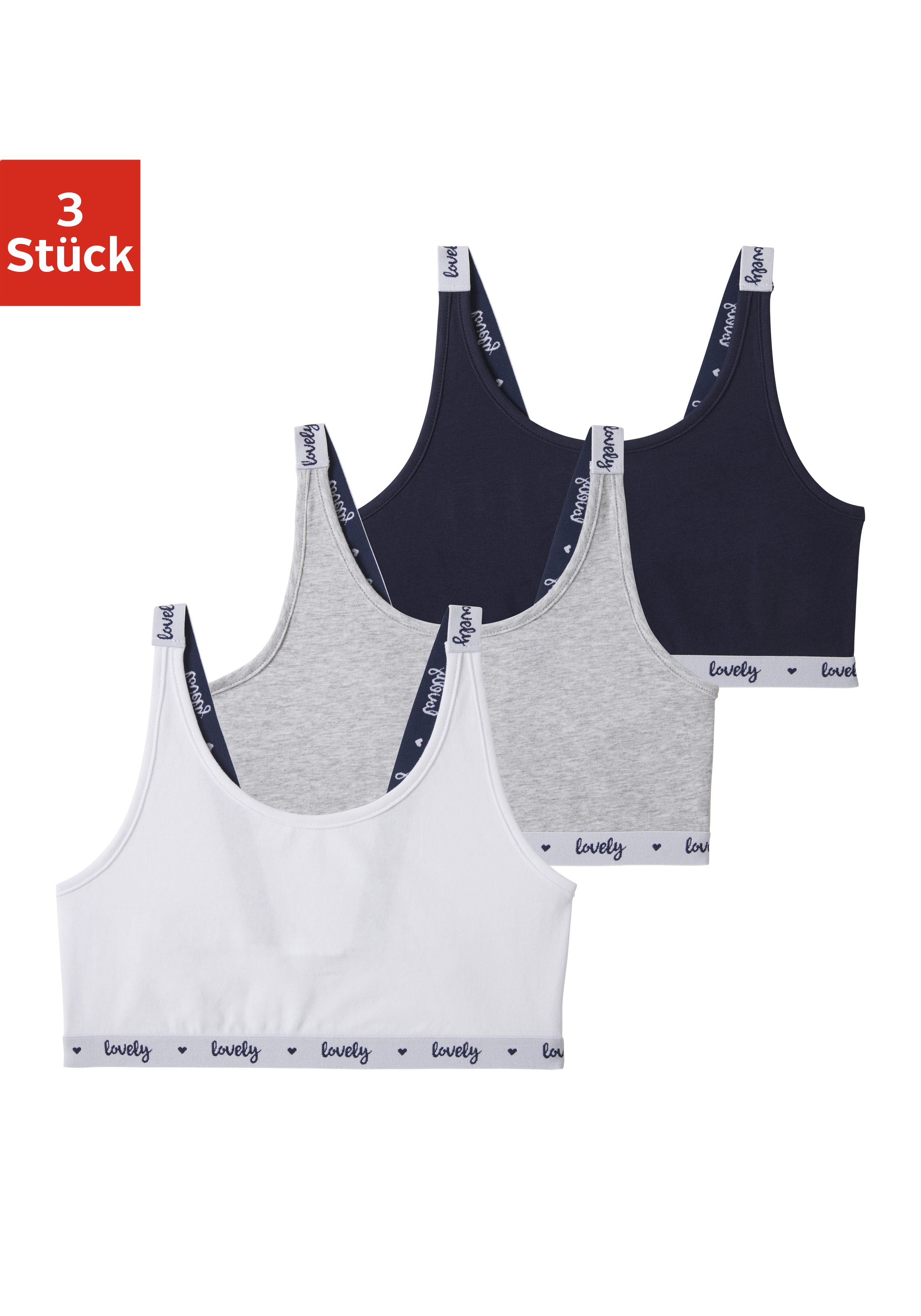 Bustier, (Packung, 3 tlg.), mit bedruckten Trägern