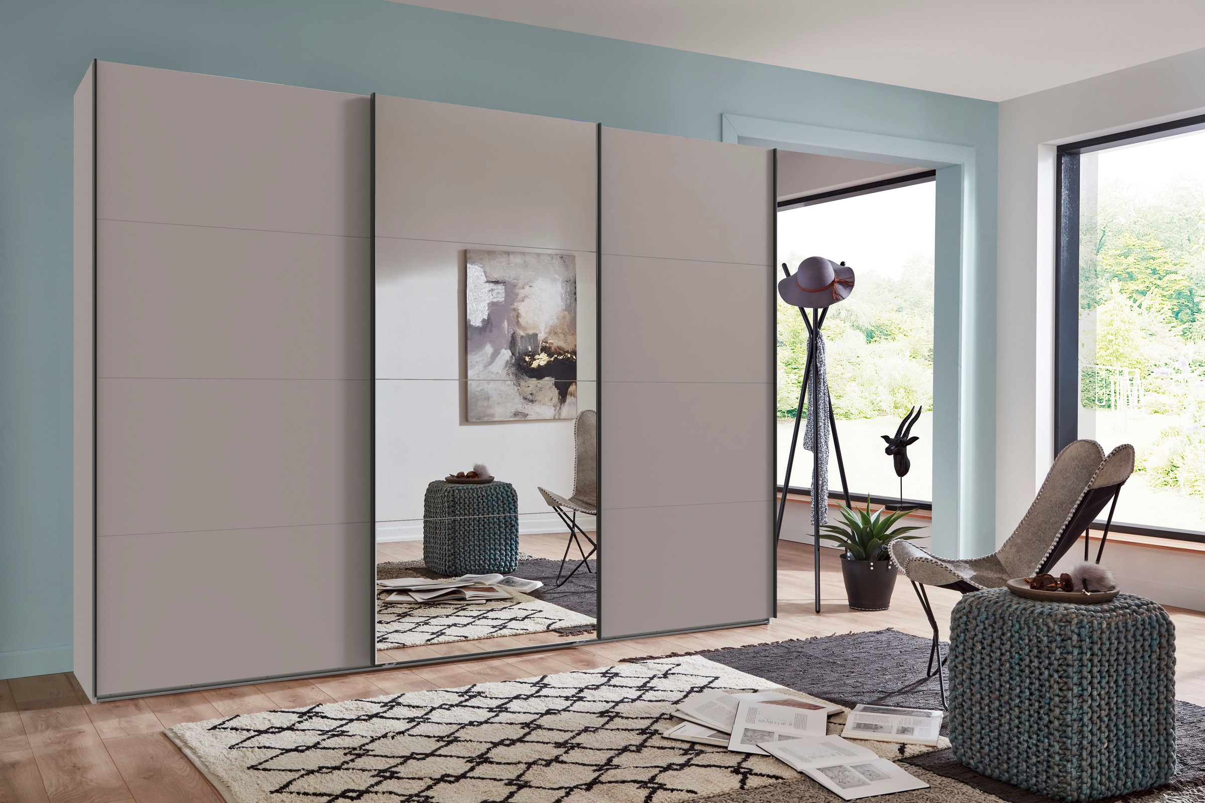 Wimex Kleiderschrank »Mugano, Made in Germany, Lieferung bis in Deine Etage und Stellort«, (wähle Deine Ausstattung: Basic oder Premium!), 3 Schwebetüren, grosse Grössen, mit oder ohne Spiegel, Metallgriffe