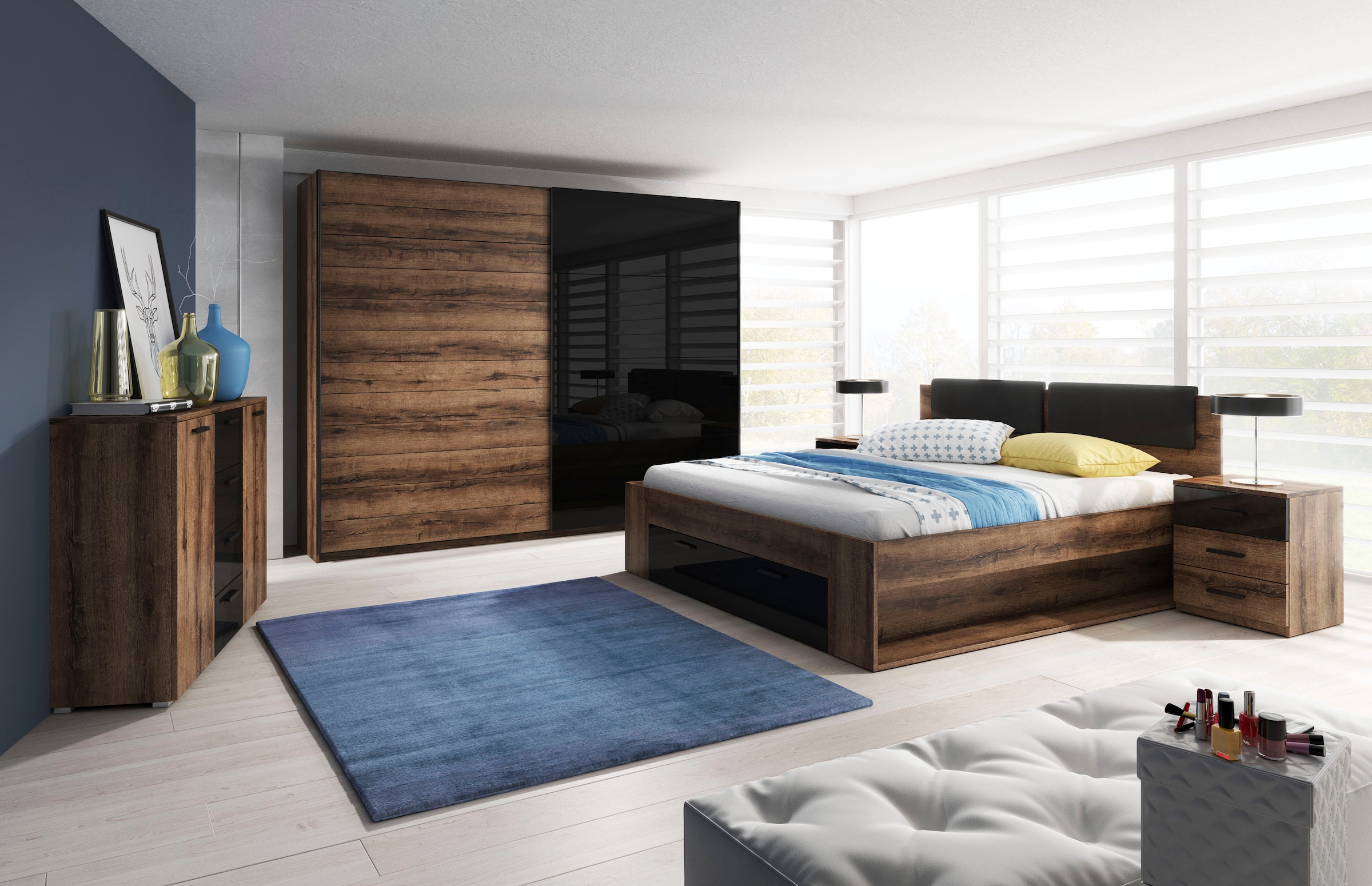 Home affaire Schwebetürenschrank »Galaxy Kleiderschrank, Wäscheschrank 200, 220 oder 270cm breit«, INKLUSIVE kompletter Innenausstattung, Metallgriffe und Glasfront