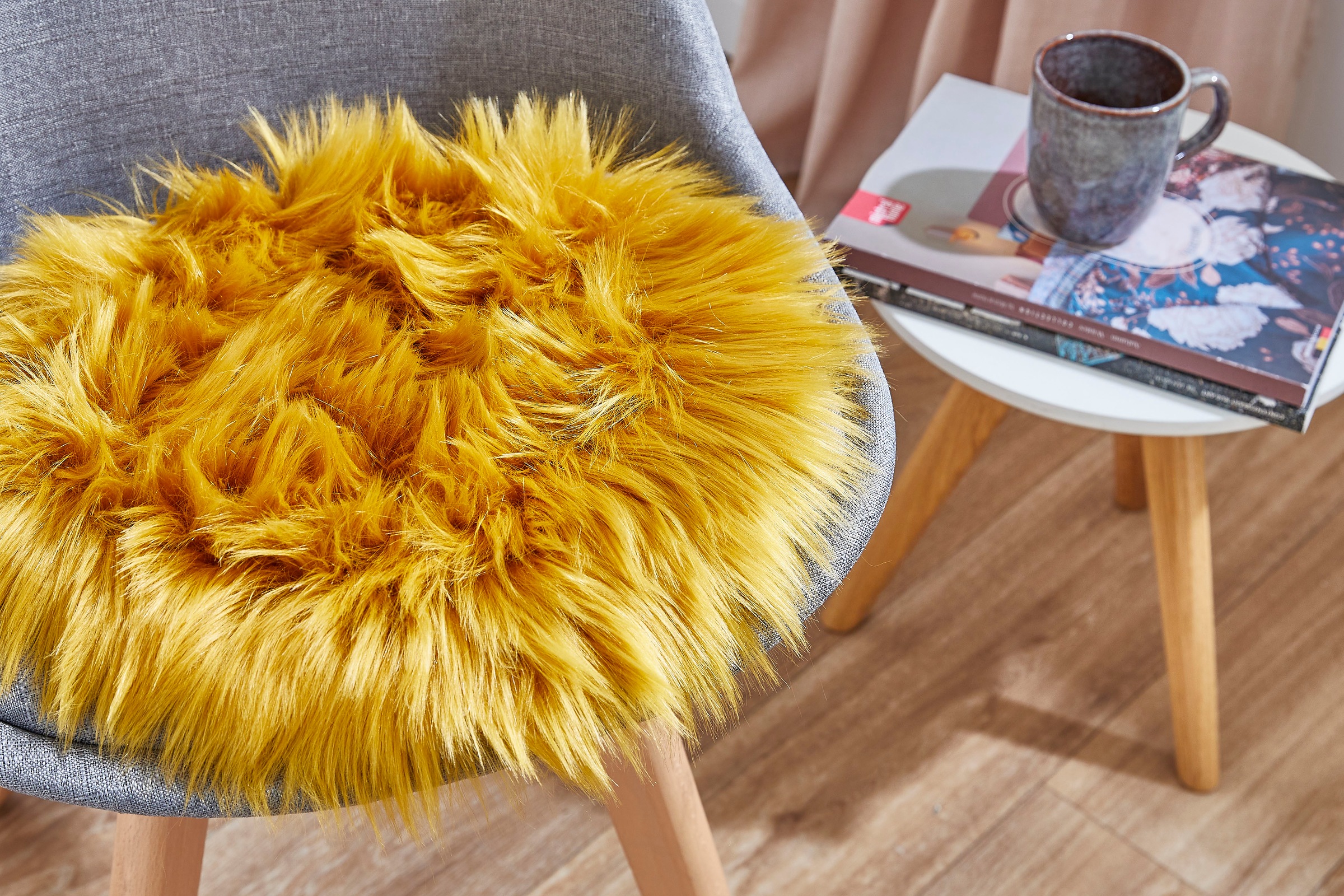 Andiamo Stuhlkissen »Stuhlauflage Ovium«, Sitzauflage, rund, Ø 34 cm, Kunstfell, waschbar, 4er Set