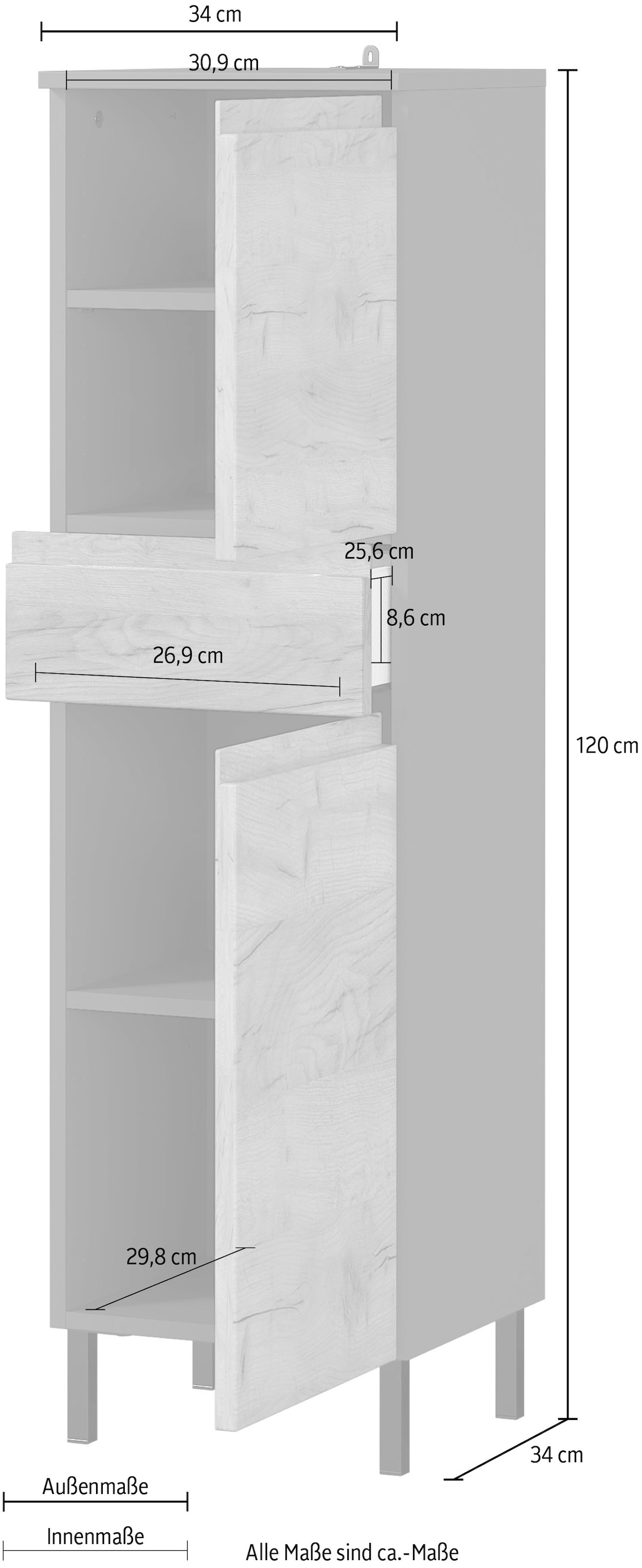 GERMANIA Midischrank »Scantic«, Breite 34 cm, Badezimmerschrank, 2 Türen, 1  Schubkasten, Türdämpfer online kaufen | Jelmoli-Versand