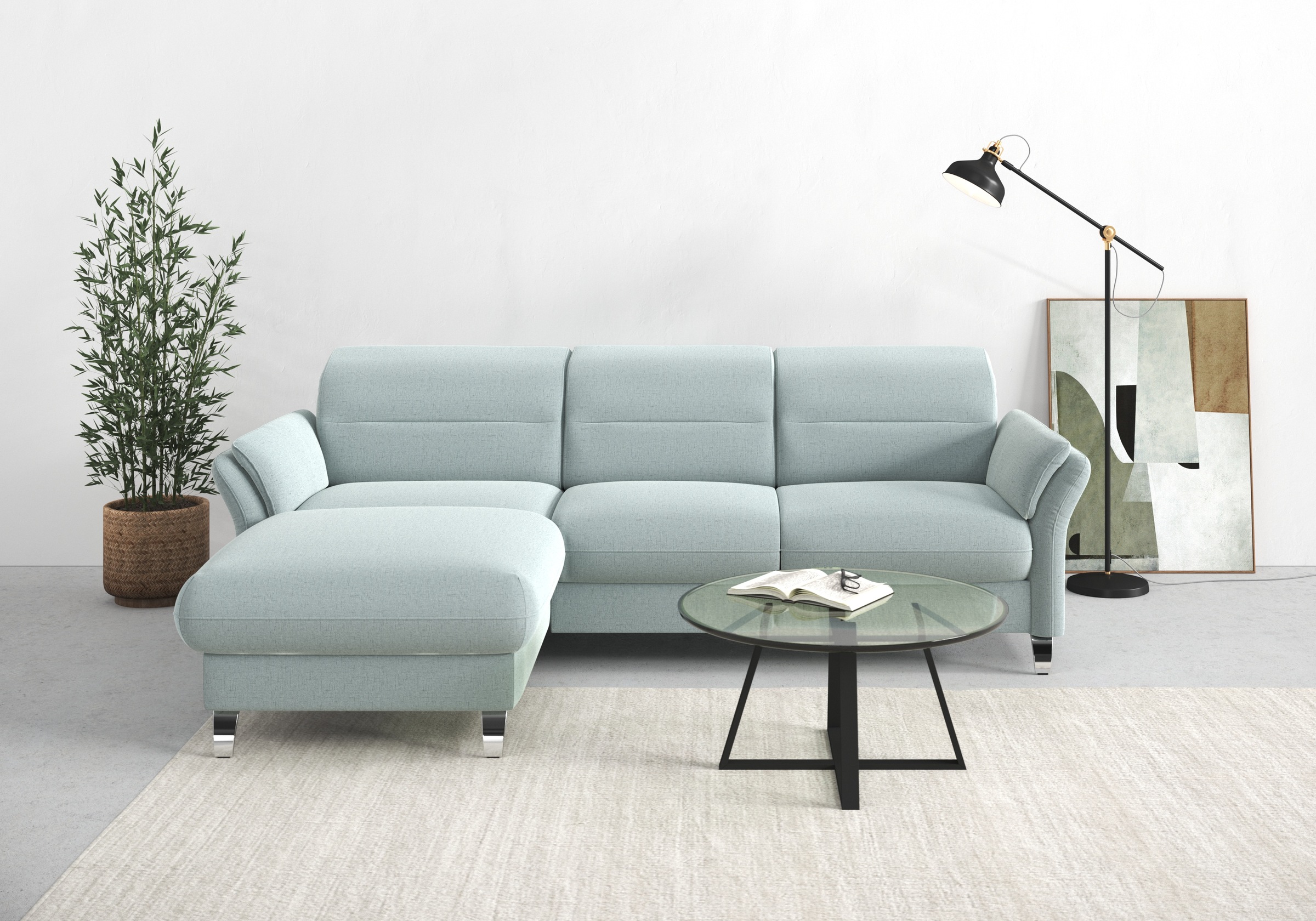 sit&more Ecksofa »Grenoble L-Form mit Federkern«, wahlweise mit Bettfunktion, Bettkasten, Arm- und Kopfteilverstellung