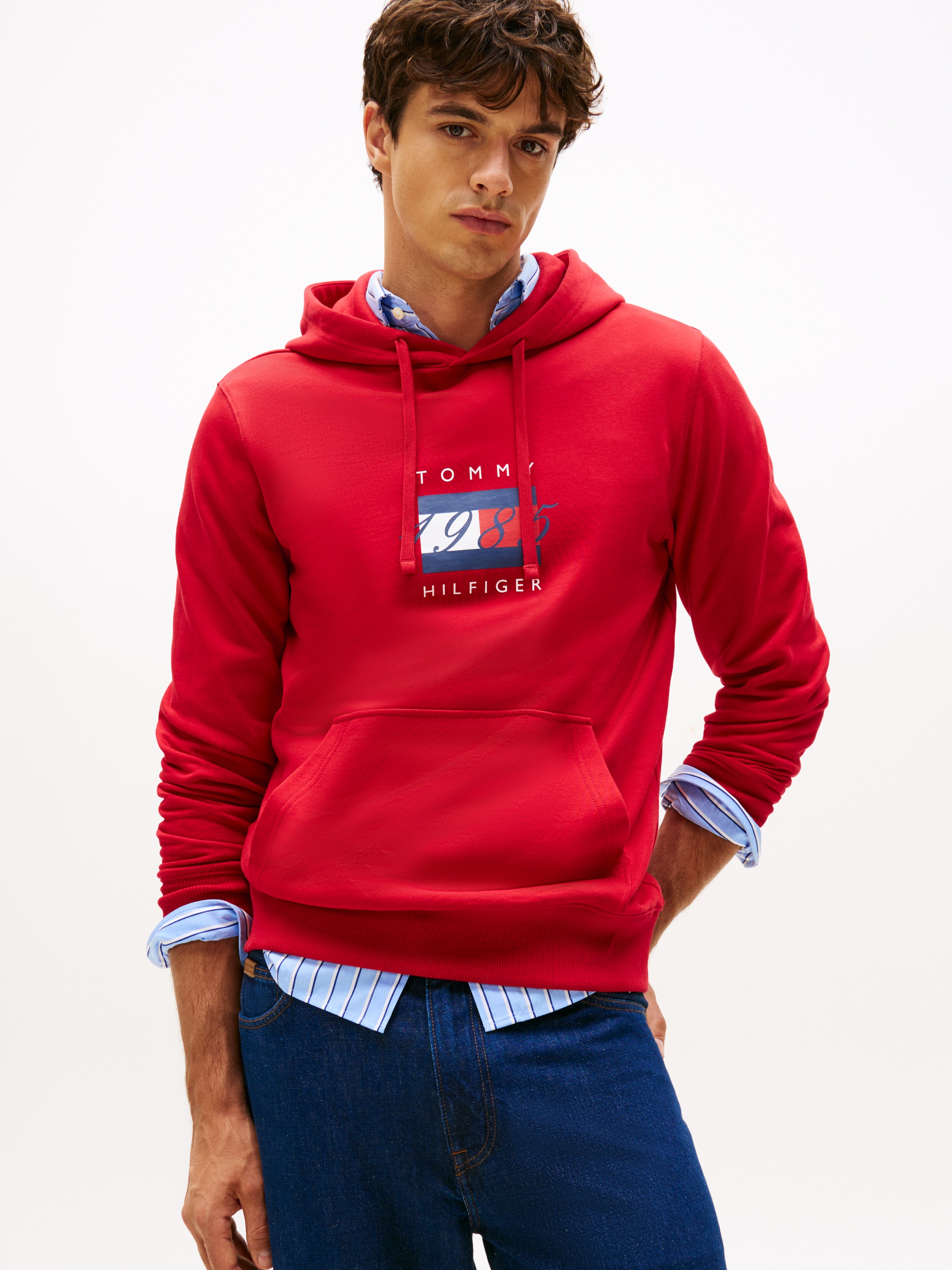 Tommy Hilfiger Kapuzensweatshirt »LINEAR FLAG GRAPHIC«, Regular Fit, Hoodie, Kapuze mit Tunnelzug