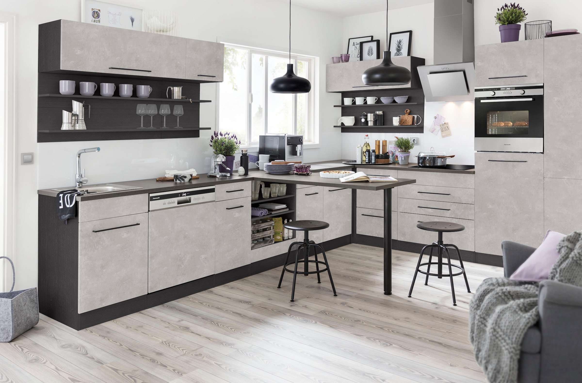 KOCHSTATION Unterschrank »KS-Tulsa«, 50 cm breit, 1 Tür, 1 Schubkasten, schwarzer Metallgriff, MDF Front