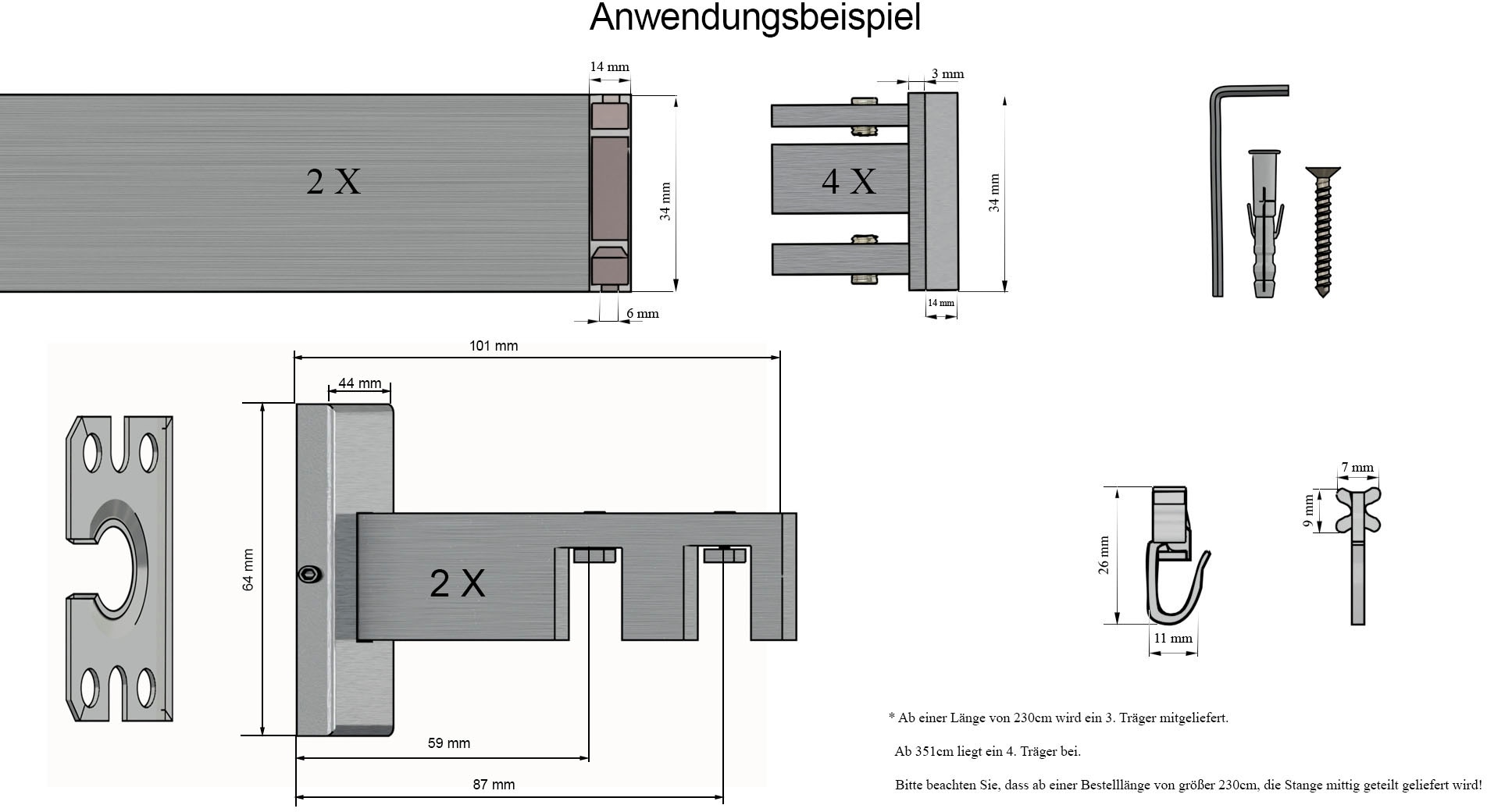indeko Gardinenstange »Bern«, 2 läufig-läufig, Wunschmasslänge, Innenlauf Komplett-Set inkl. Gleitern und Montagematerial