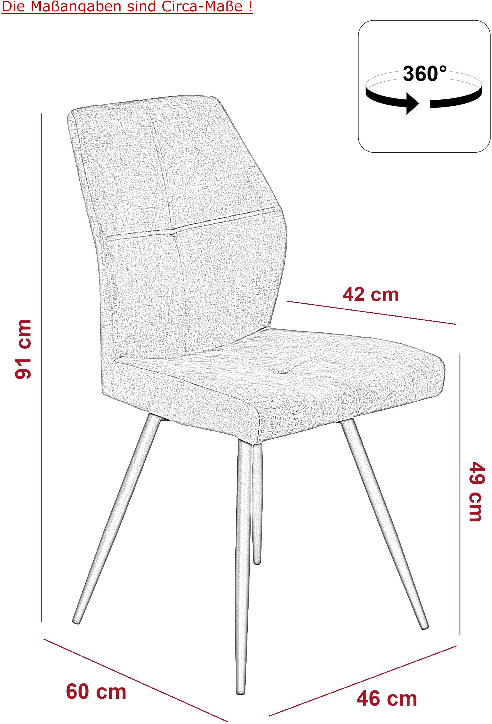 HELA 4-Fussstuhl »ALLY«, (Set), 2 St., Microfaser VINTAGE-Polyester, 4-Fuss, 360° drehbar, gepolstert, Vintage Velvet mit Steppnähten