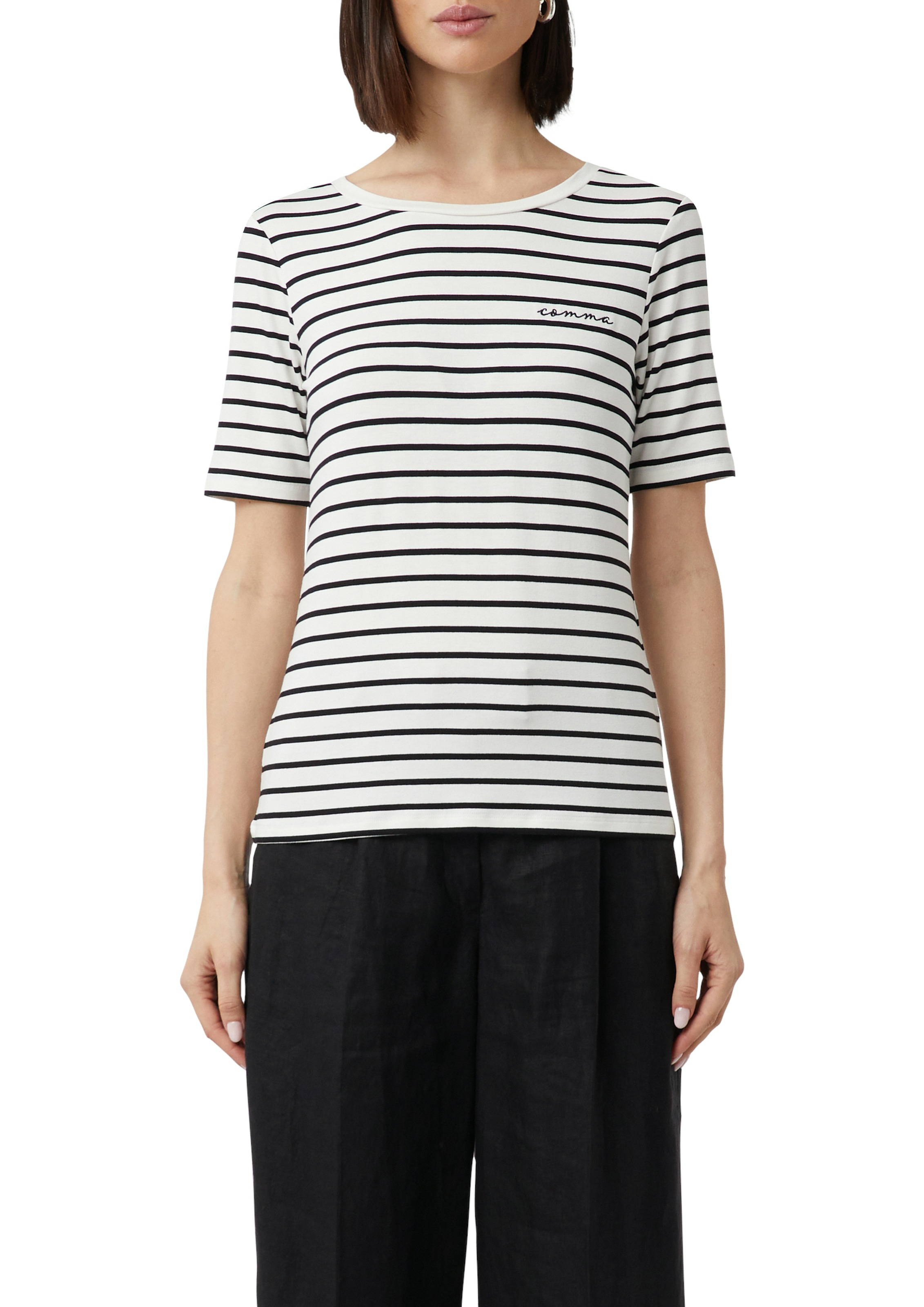 Comma T-Shirt mit Logo Stickerei