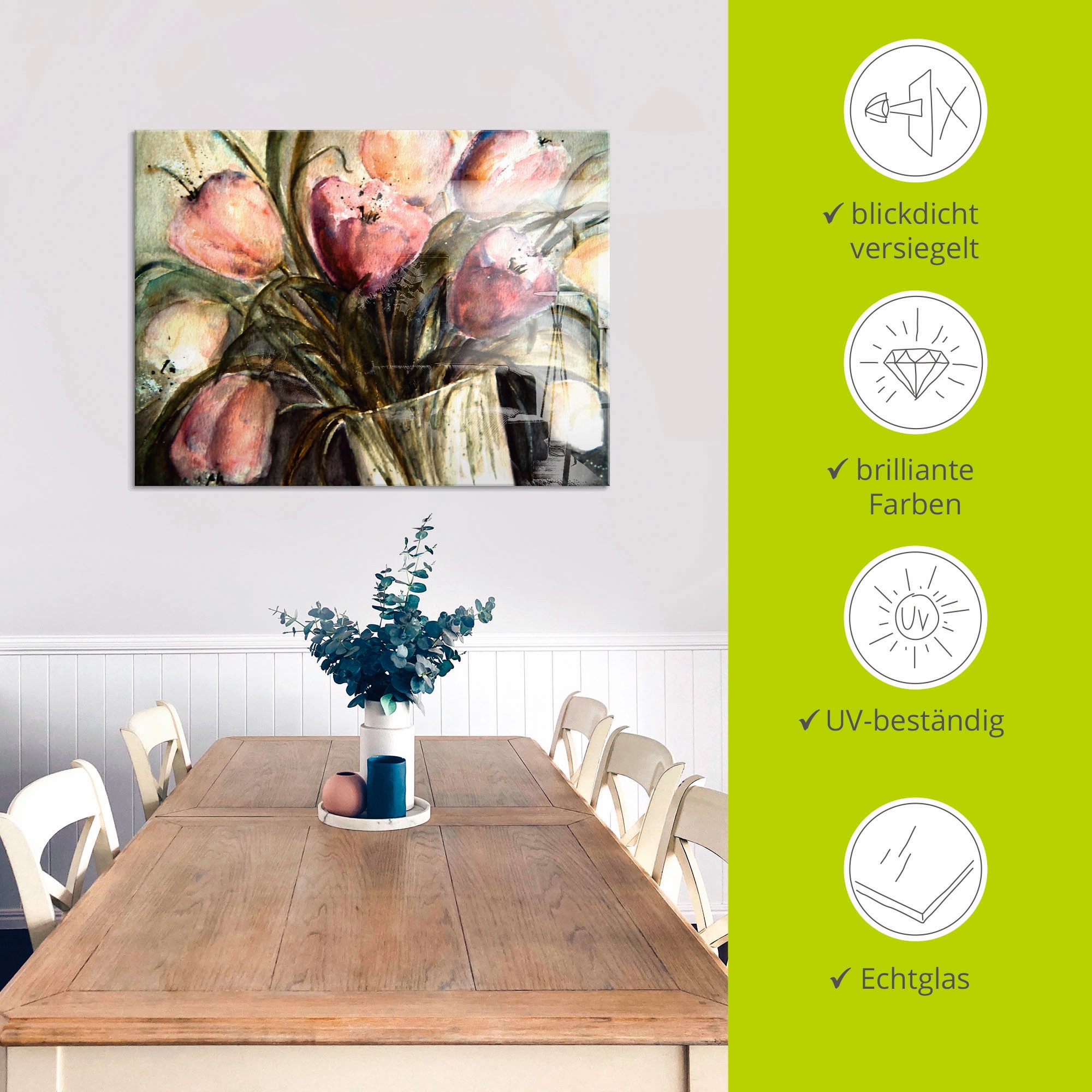 Artland Glasbild »Lila Tulpen in Vase«, Blumen, (1 St.), in verschiedenen Grössen