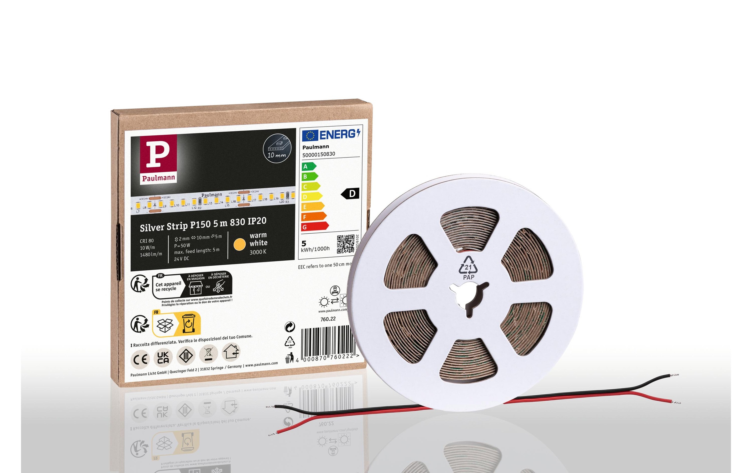 Paulmann LED-Streifen »Silver P150 830 5m 50W 160LEDs/m 3000K« 800 Stk.-flammig