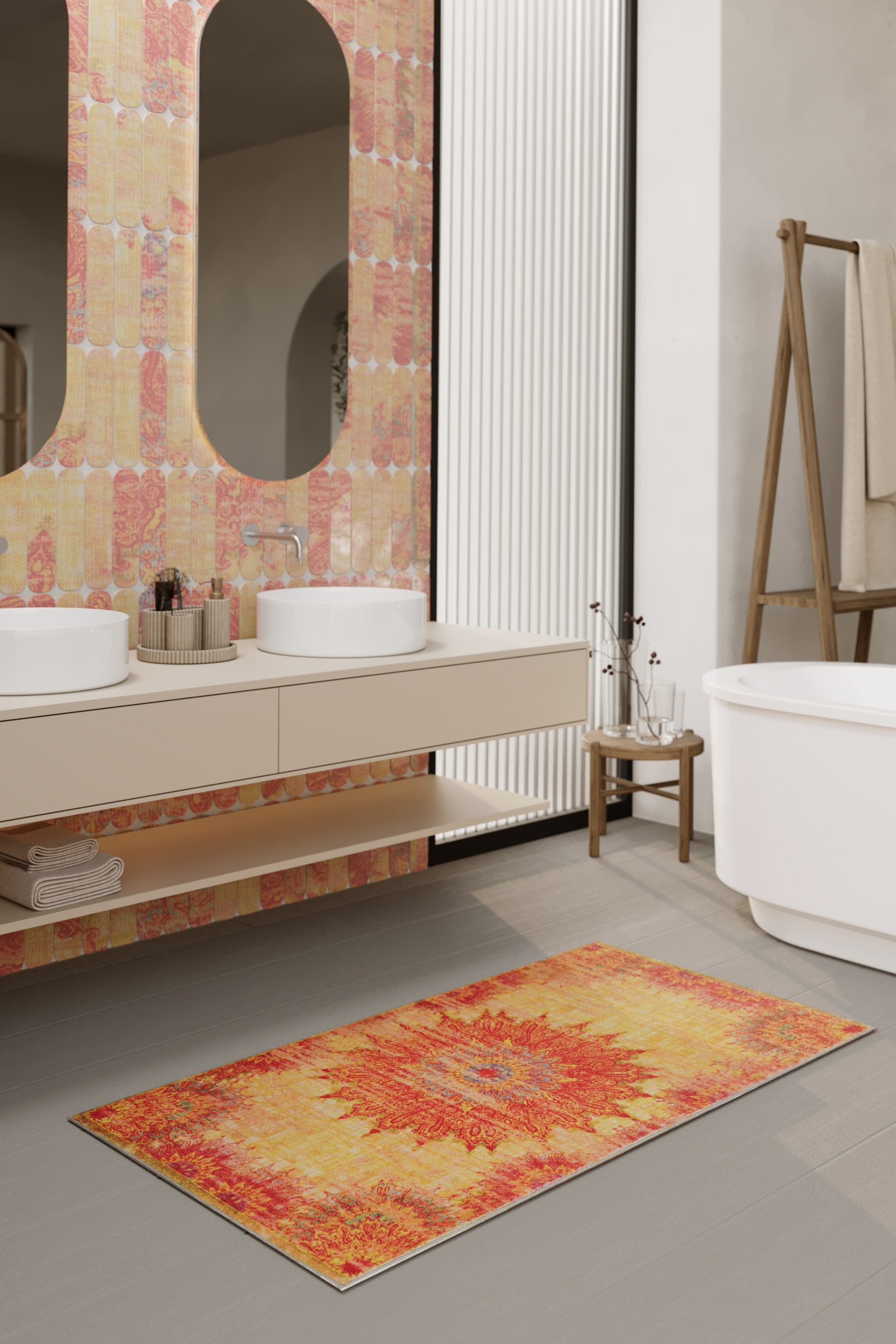 Wecon home Badematte »Healing«, fussbodenheizungsgeeignet, Vintage, waschbar, rutschfest, schnell trocknend, robust, Badteppich