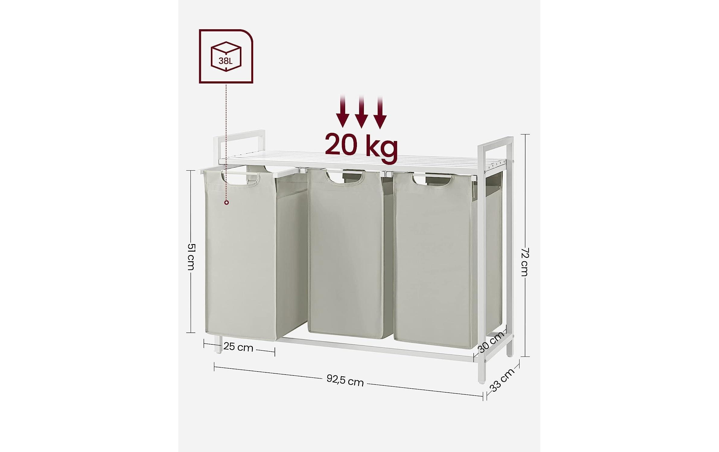 VASAGLE Wäschekorb "mit Ablage 3 x 38 l, Weiss"