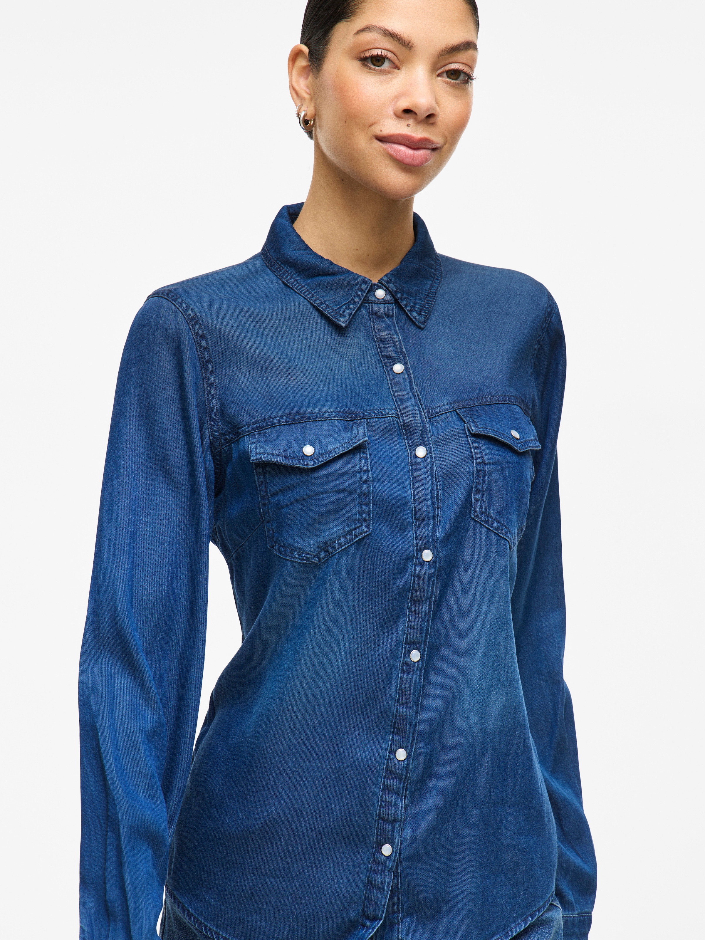 Vila Jeansbluse »VIBISTA«, in leichter Used-Waschung