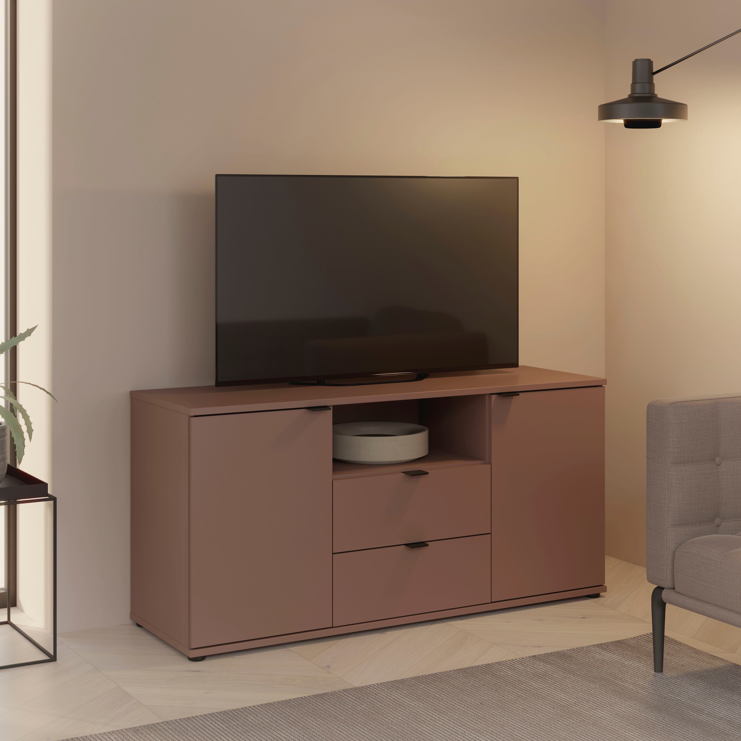 FORTE Lowboard "Ganymede" Breite 129,8cm, TV Board, Stauraum, Schublade; Metallgriffe, Kabelführung