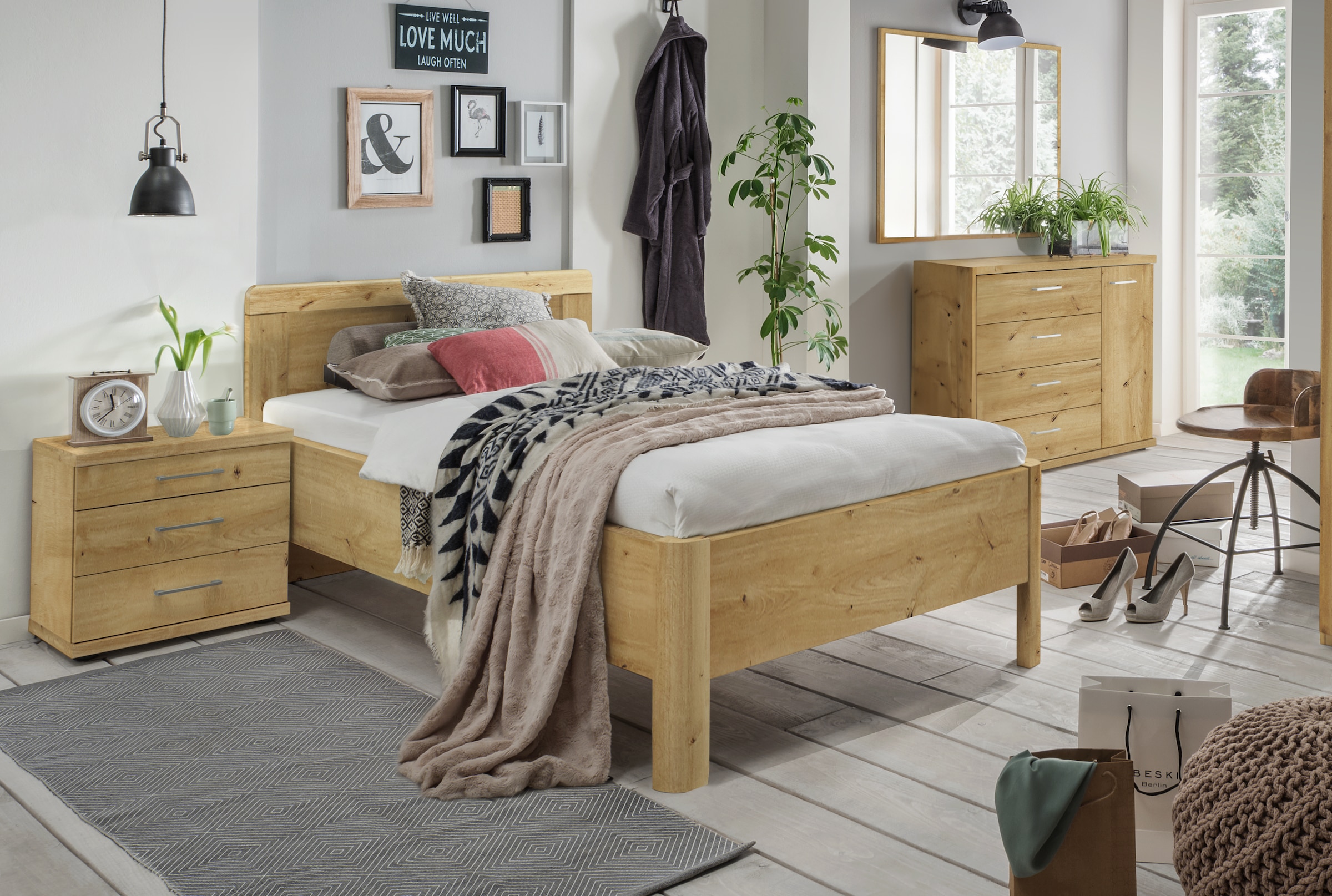 WIEMANN Holzbett »Bern, Bettgestell, Bettrahmen, für Schlafzimmer«, (4-fache Liegehöhenverstellung, MADE IN GERMANY), verschiedene Grössen und Farben, in Komforthöhe