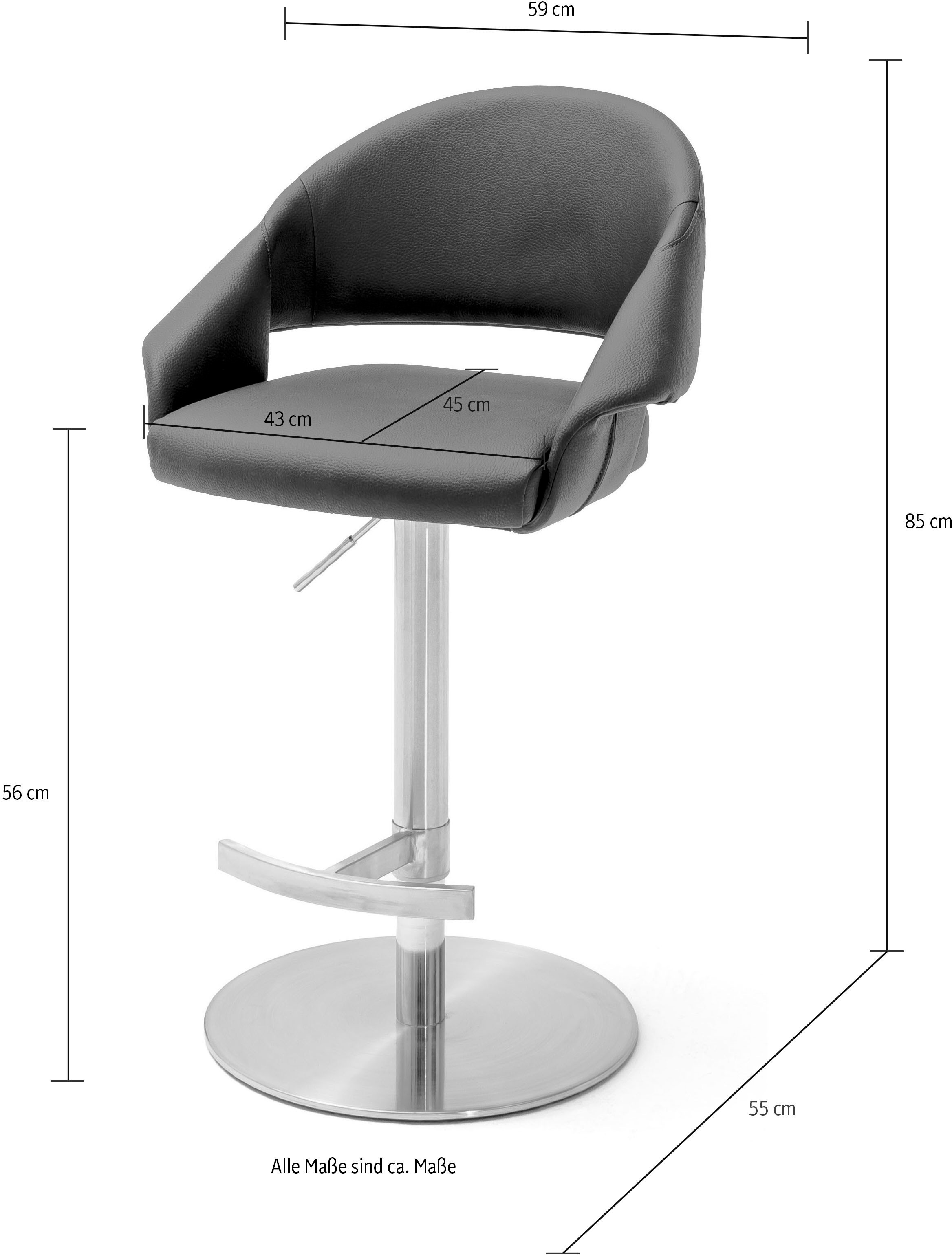 MCA furniture Bistrostuhl »PERU«, Bodenplatte rund, 360° drehbar, Sitzhöhe einstellbar von 56-81 cm