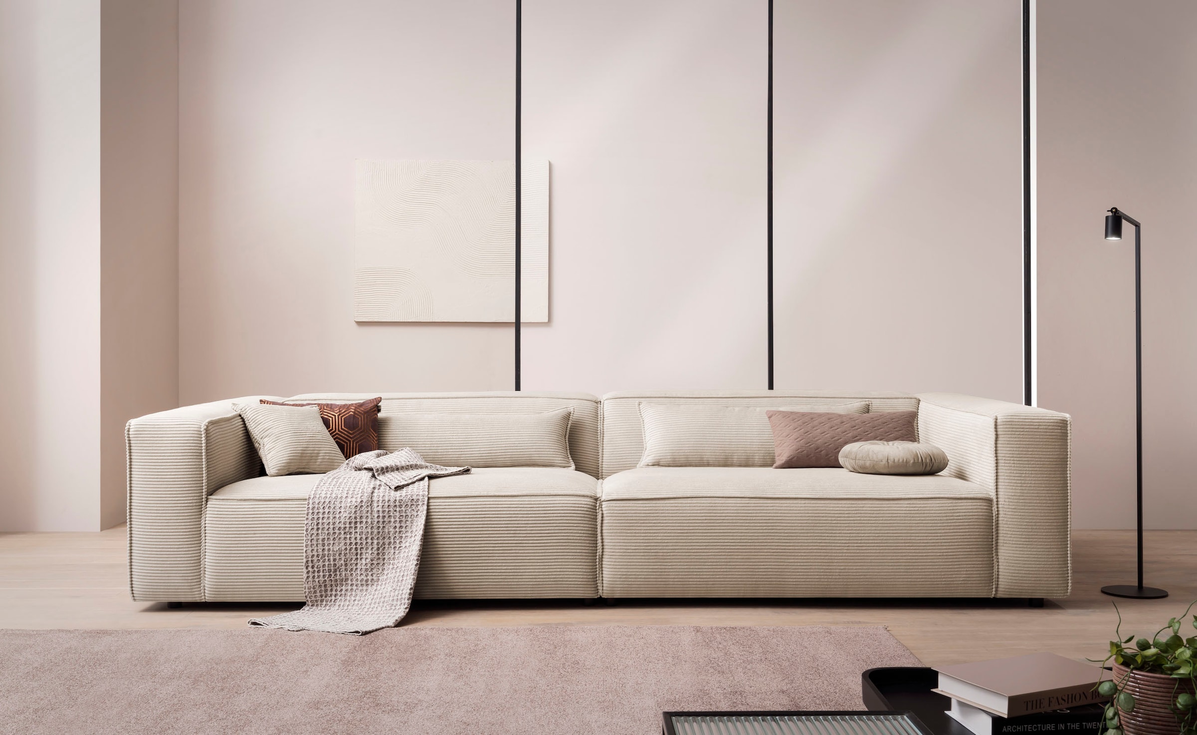 LeGer Home by Lena Gercke 3-Sitzer »PIARA, XXL Sofa mit Kedernaht, Big-Sofa in Cord oder Leinenoptik«, schwarze Füsse, bequemer Sitzkomfort, extra tiefe Sitzfläche