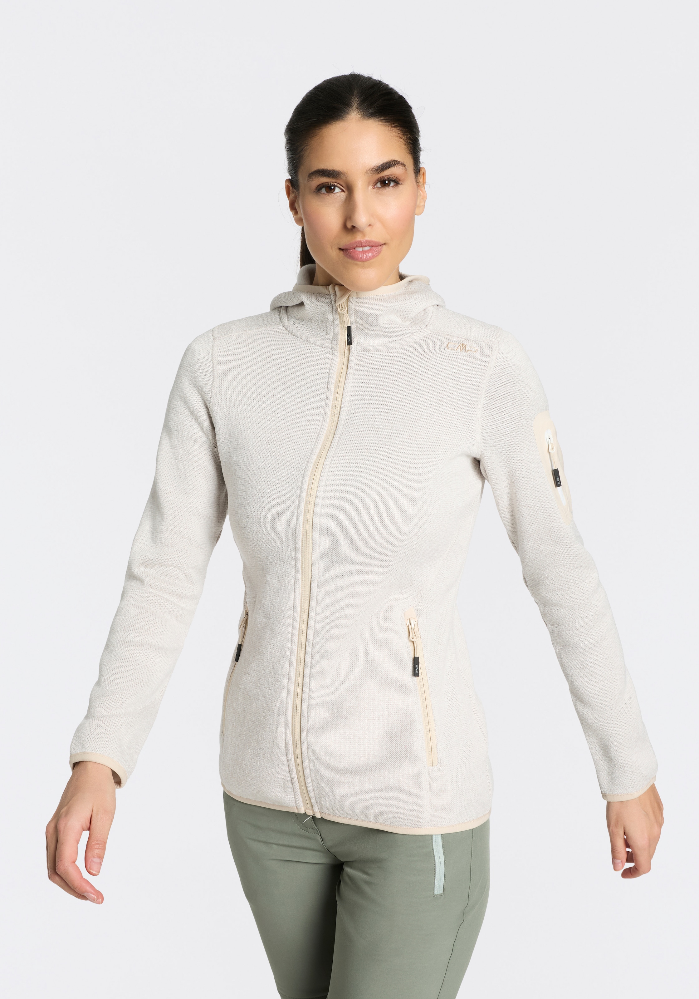 CMP Strickfleecejacke "KNITTED MELANGE HOODY WOMAN HOODY JACKET" mit Kapuze mit Reissverschlusstaschen, atmungsaktiv, schnell trocknend