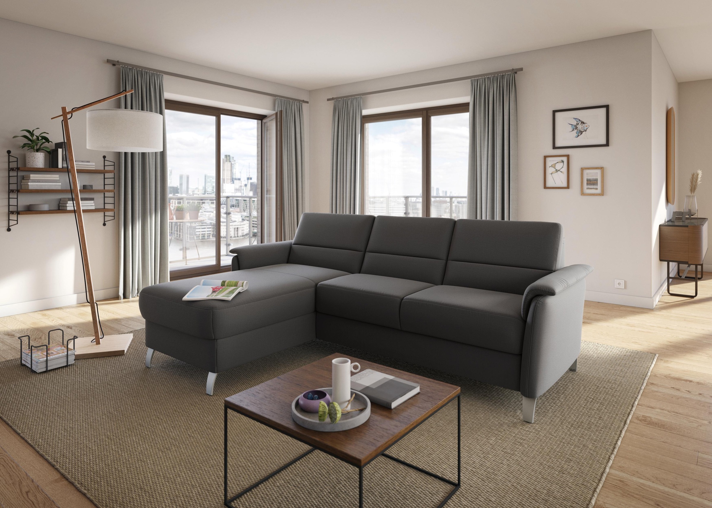 sit&more Ecksofa »Palmera L-Form«, Federkern, wahlweise mit Bettfunktion und mit/ohne Stauraum