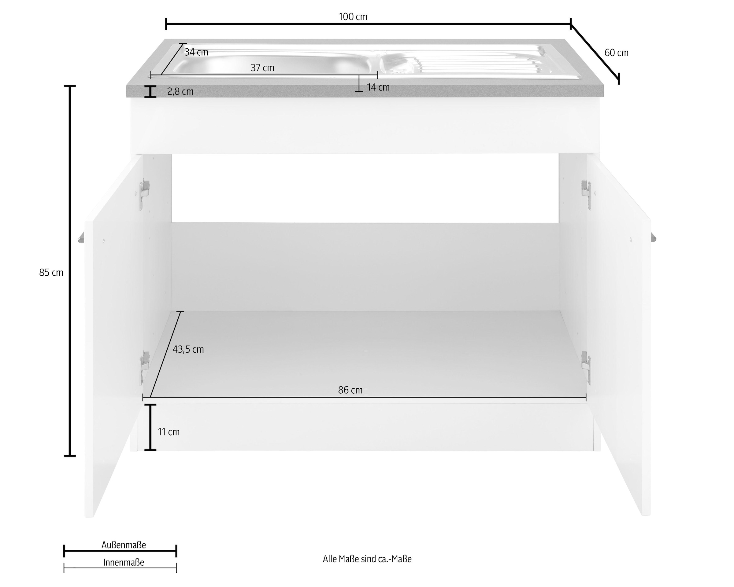 Spülenschrank Front, im Türen, entdecken inkl. breit, Jelmoli-Online MÖBEL ❤ Einbauspüle HELD MDF Shop »Tulsa«, 2 cm Metallgriff, 100