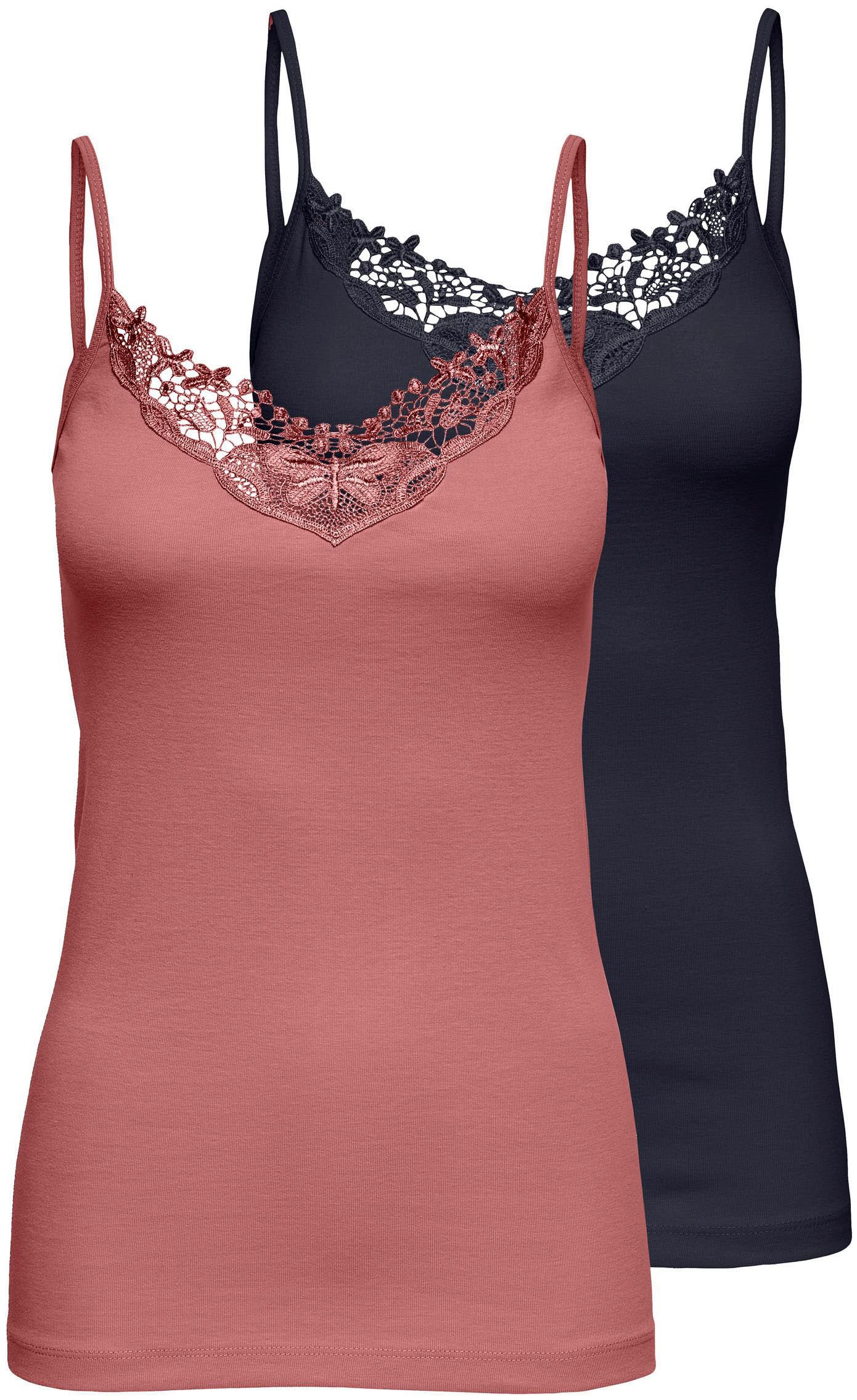 ONLY Spitzentop »ONLKIRA – Doppelpack mit Spitzendetail für feminine Looks« 2er-Pack, figurbetont, modisch, Jersey, Baumwolle, V-Ausschnitt